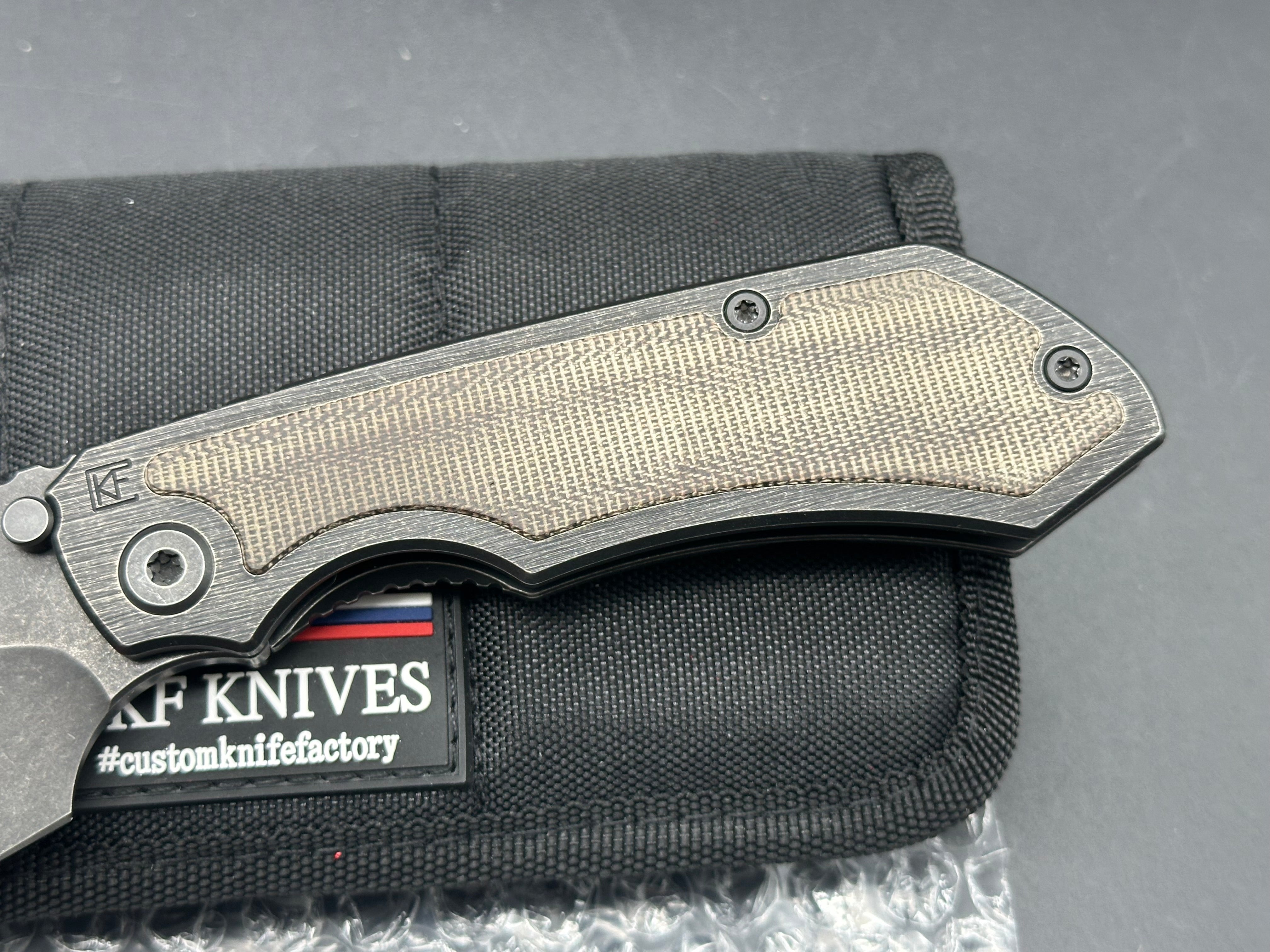 (Custom Knife Factory) CKF/Rotten EVO 3.0D #544, Hollow Ground M390 Blade, Full Blackwash, OD Green Micarta Inlays