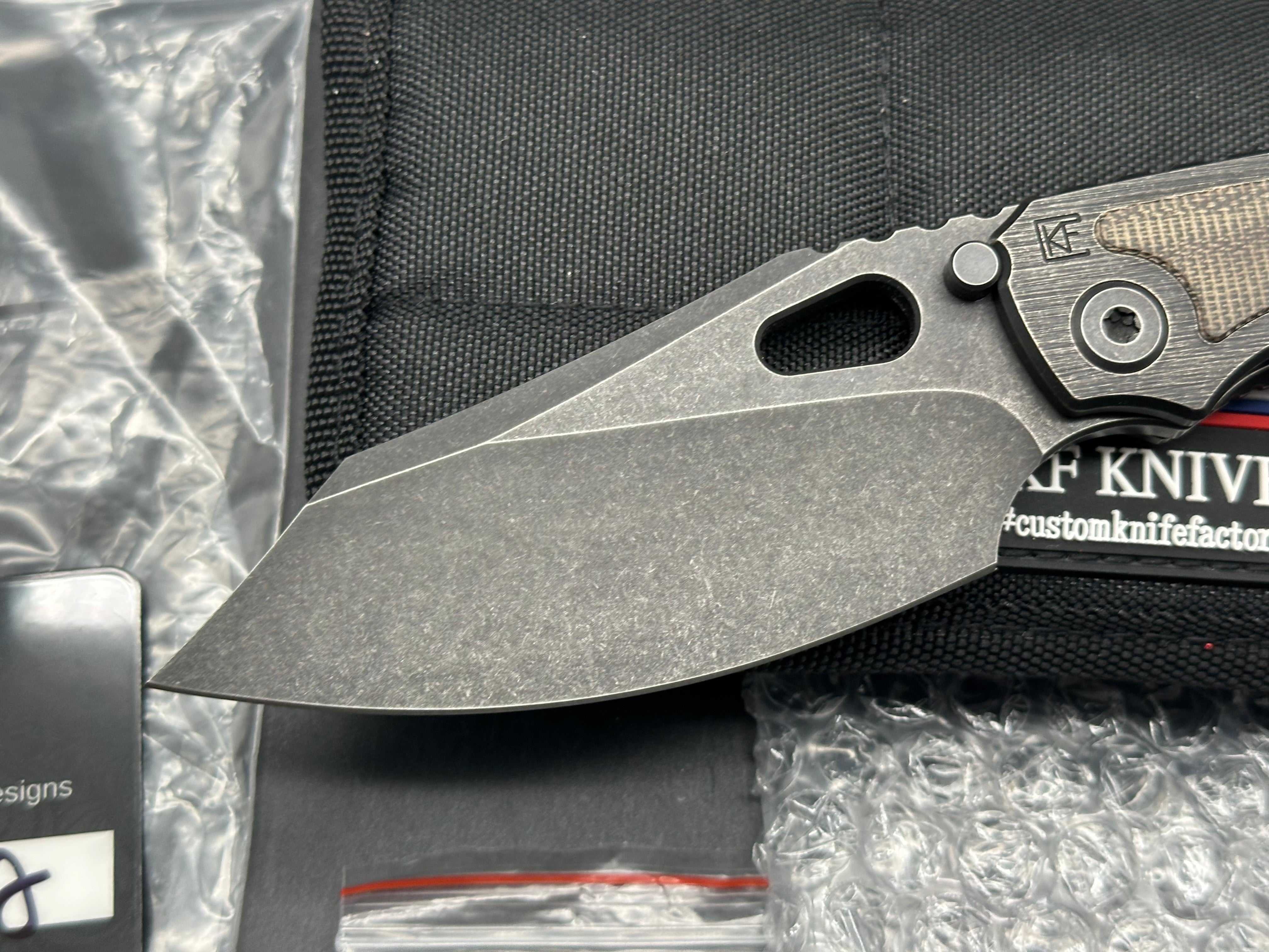 (Custom Knife Factory) CKF/Rotten EVO 3.0D #544, Hollow Ground M390 Blade, Full Blackwash, OD Green Micarta Inlays