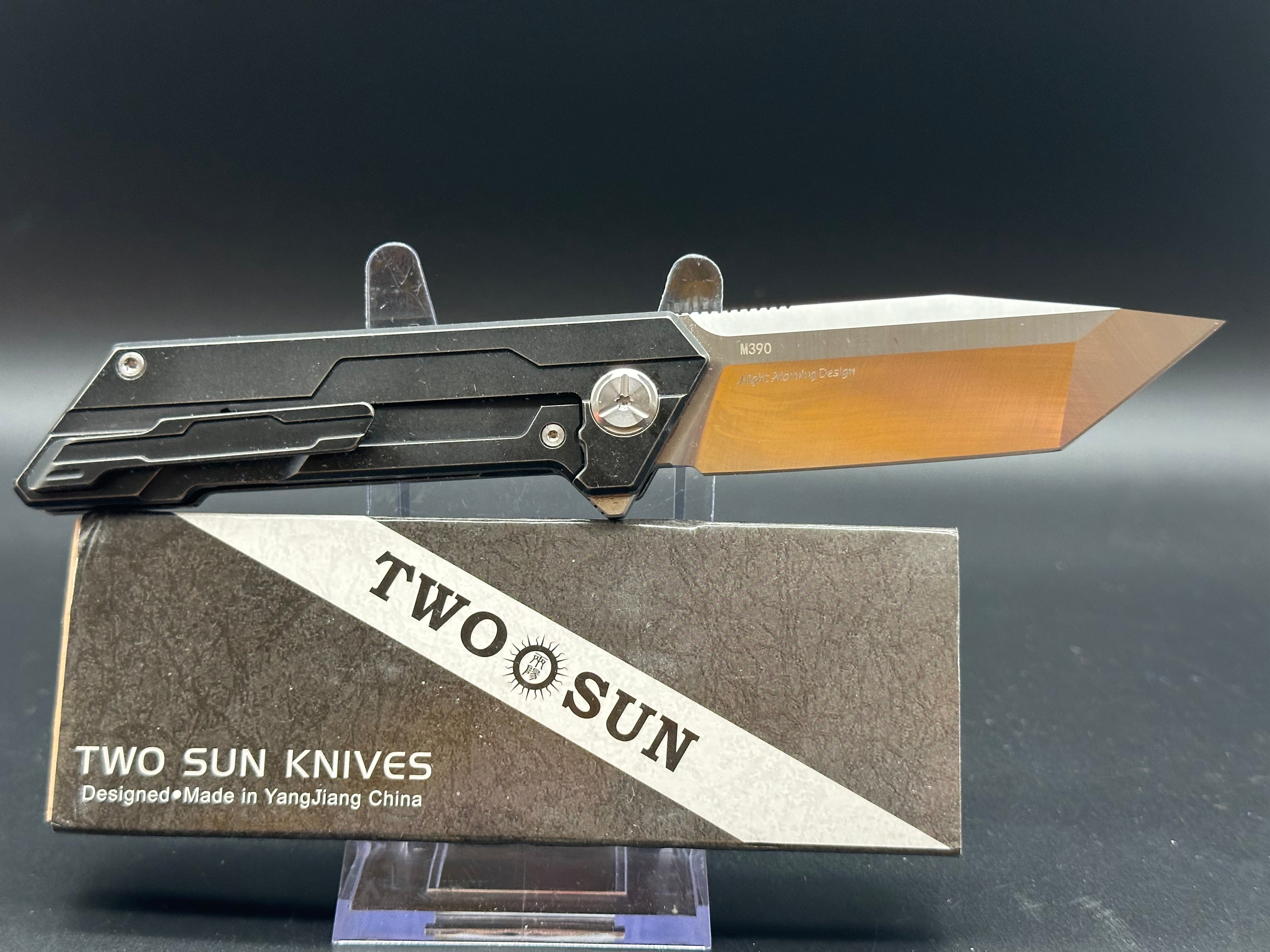 TWOSUN TS38-M390 FOLDING POCKET KNIFE TC4 TI ALLOY HANDLE PLAIN M390 BLADE