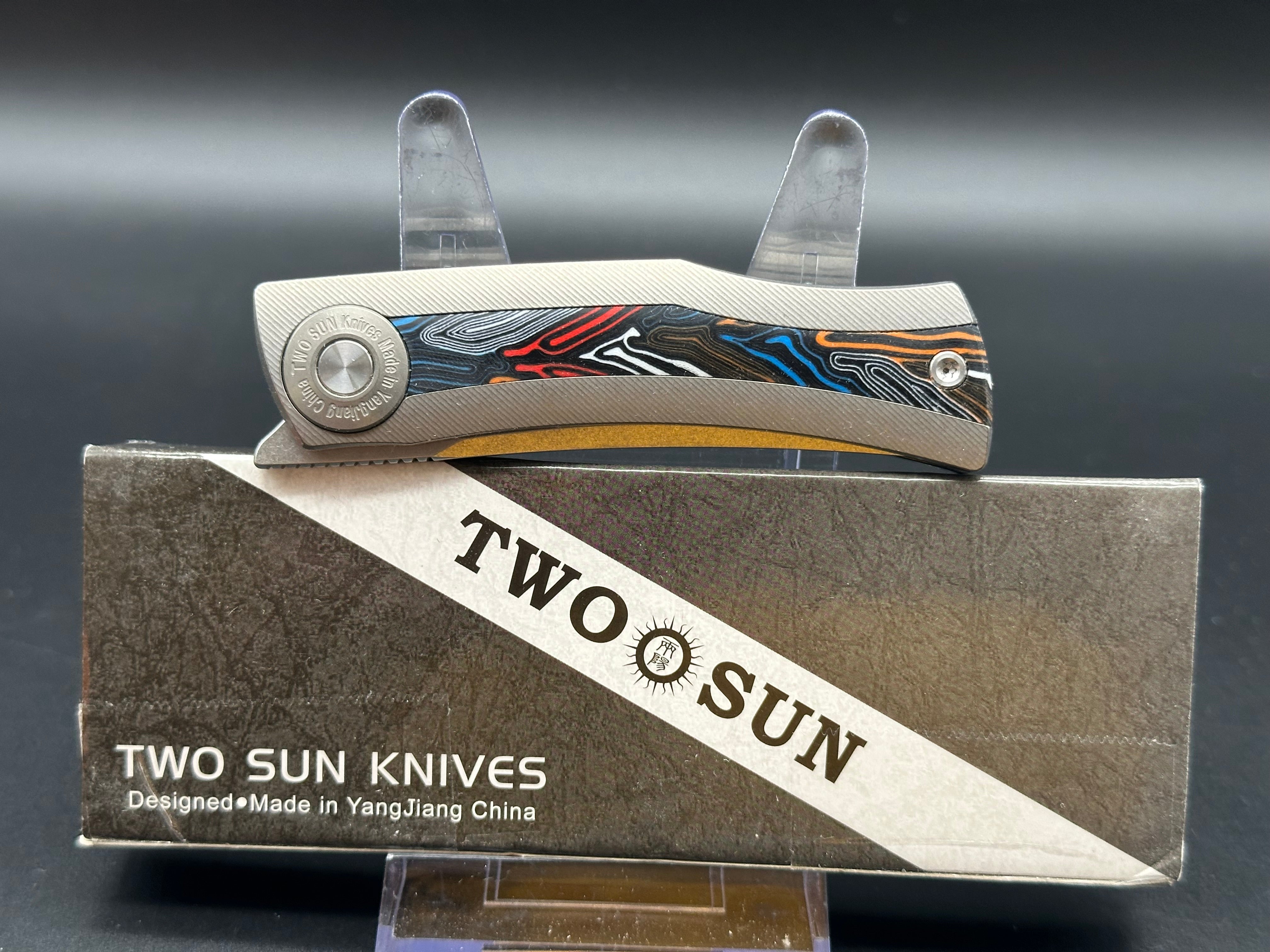 TWOSUN FOLDING KNIFE TITANIUM/G10 HANDLE 14C28N PLAIN EDGE TS385-G10