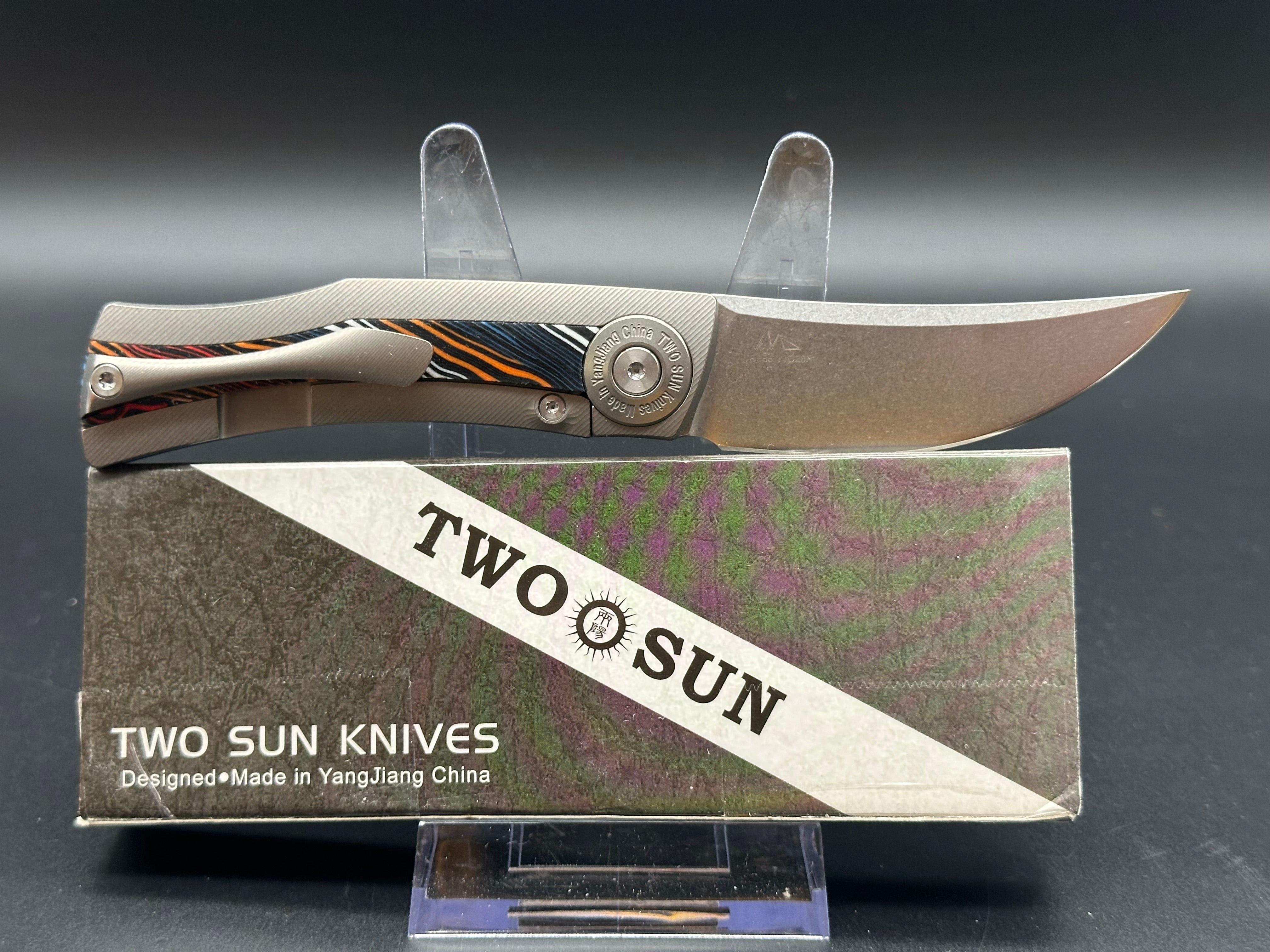 TWOSUN FOLDING KNIFE TITANIUM/G10 HANDLE 14C28N PLAIN EDGE TS385-G10