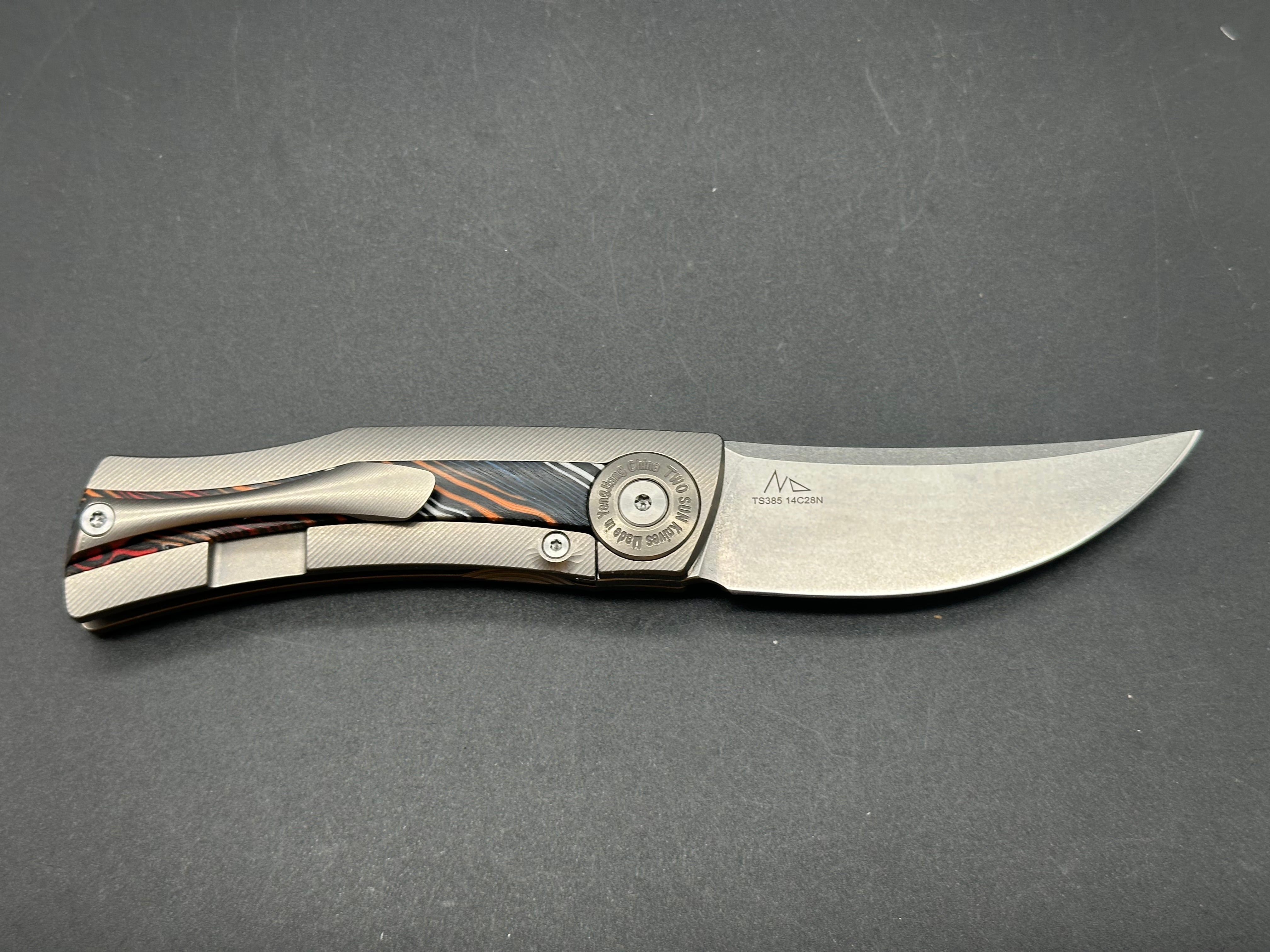 TWOSUN FOLDING KNIFE TITANIUM/G10 HANDLE 14C28N PLAIN EDGE TS385-G10