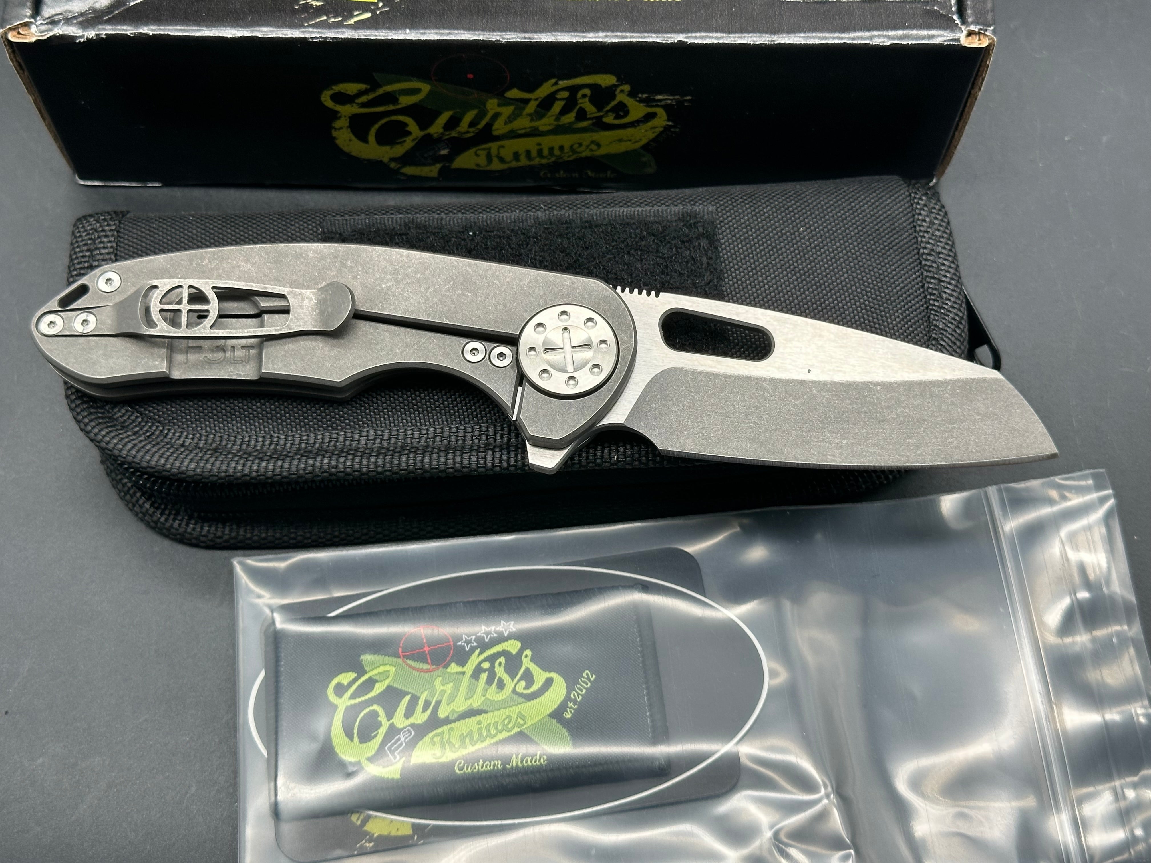 Curtiss Custom Knives F3LT Wharny Flipper, Two-tone CPM-S45VN Wharncliffe Blade
