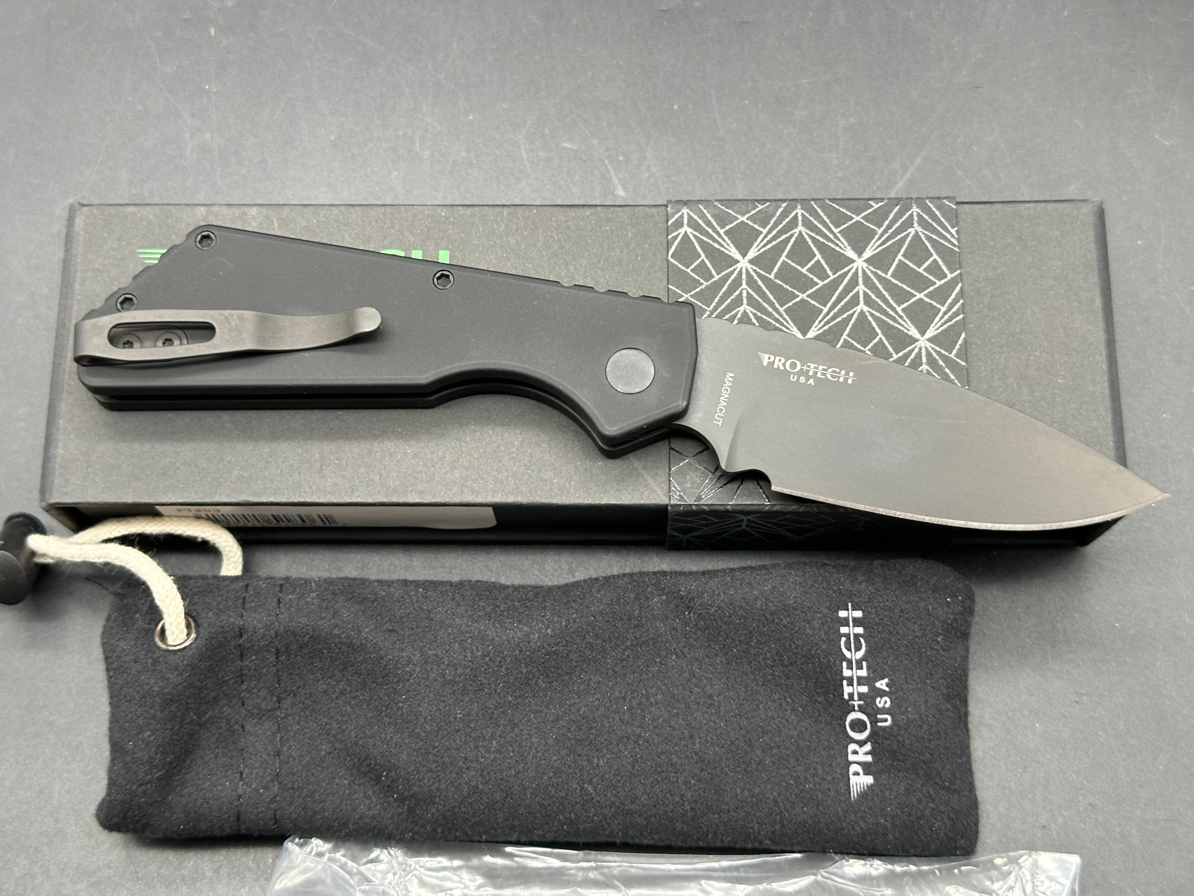 Strider + Pro-Tech PT Automatic Knife Black Aluminum (3" Black) MagnaCut