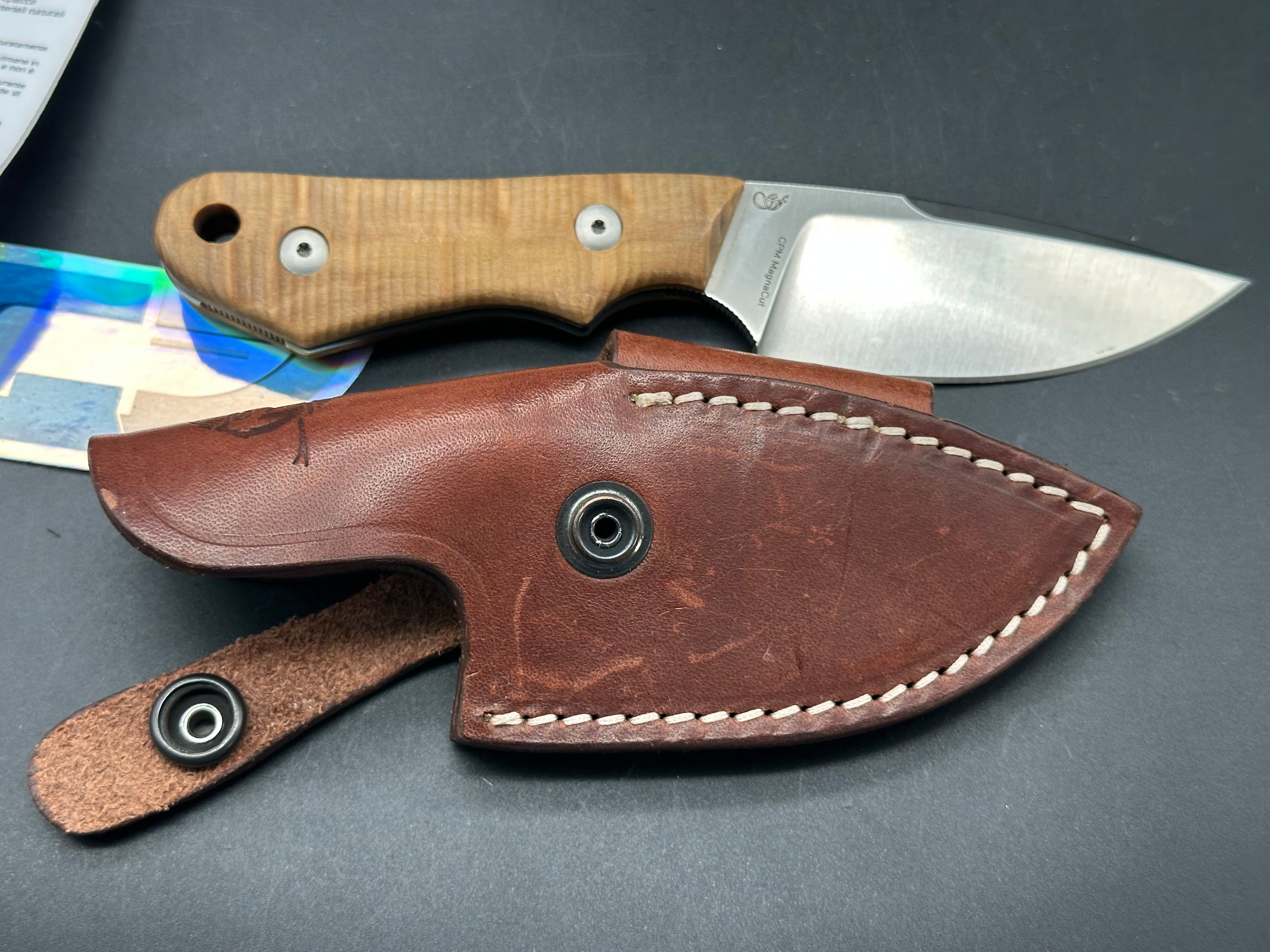 VIPER HANDY PI FIXED BLADE KNIFE FLAMMED POPLAR WOOD HANDLE MAGNACUT PLAIN EDGE