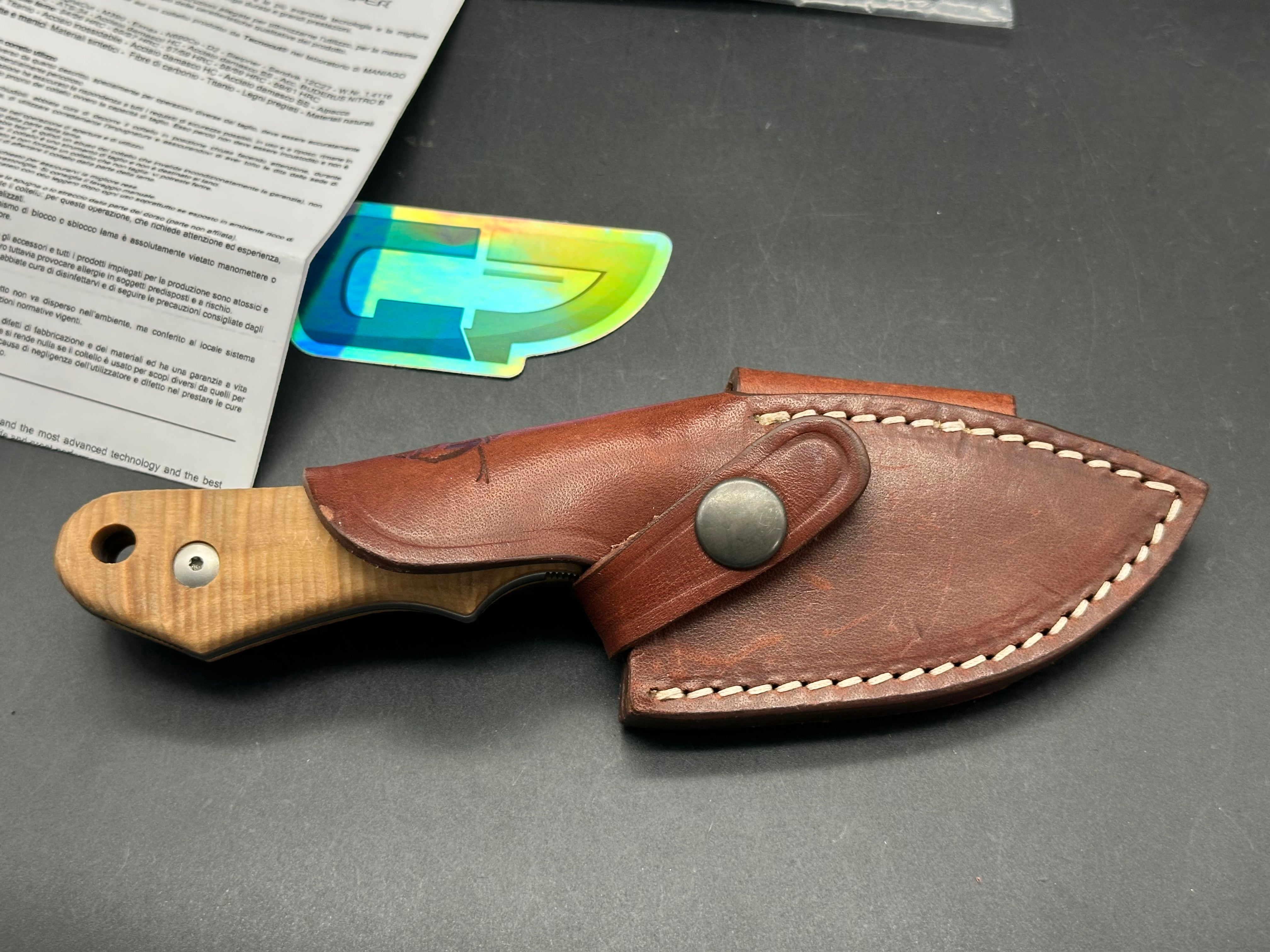 VIPER HANDY PI FIXED BLADE KNIFE FLAMMED POPLAR WOOD HANDLE MAGNACUT PLAIN EDGE