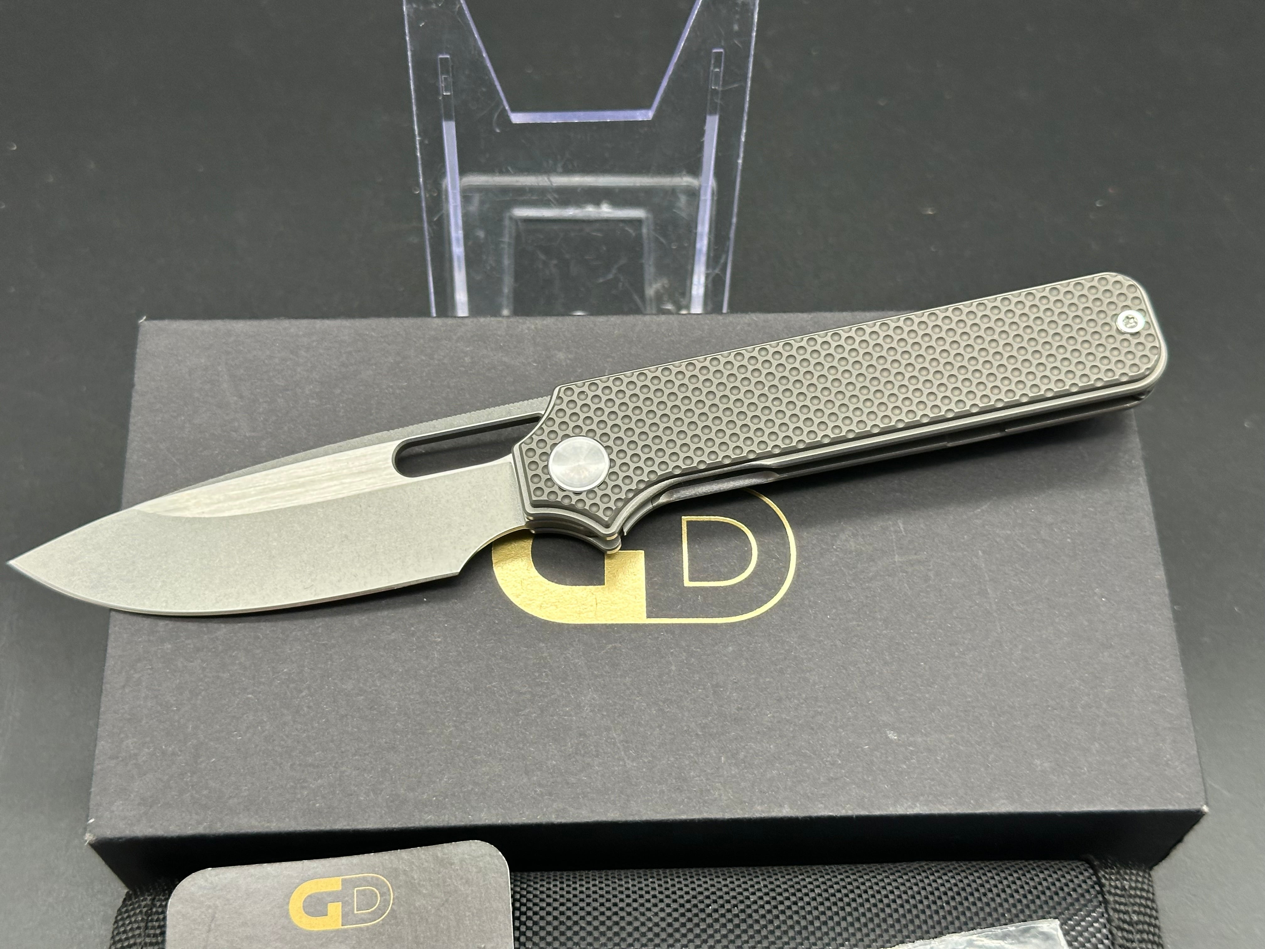 Golden Designworks Standard, 3.25" M390 Blade with Gray Dimple Titanium Handle