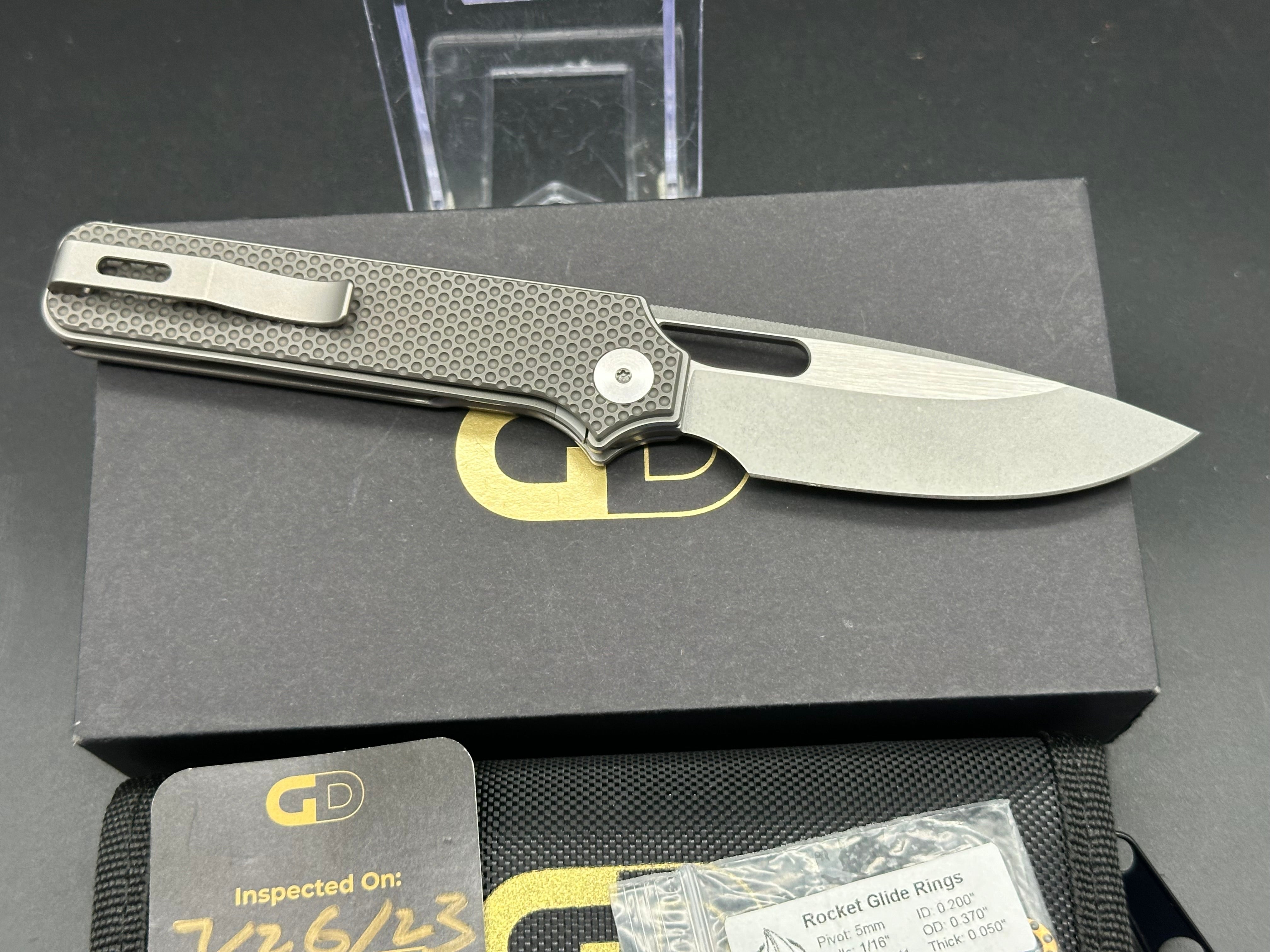 Golden Designworks Standard, 3.25" M390 Blade with Gray Dimple Titanium Handle