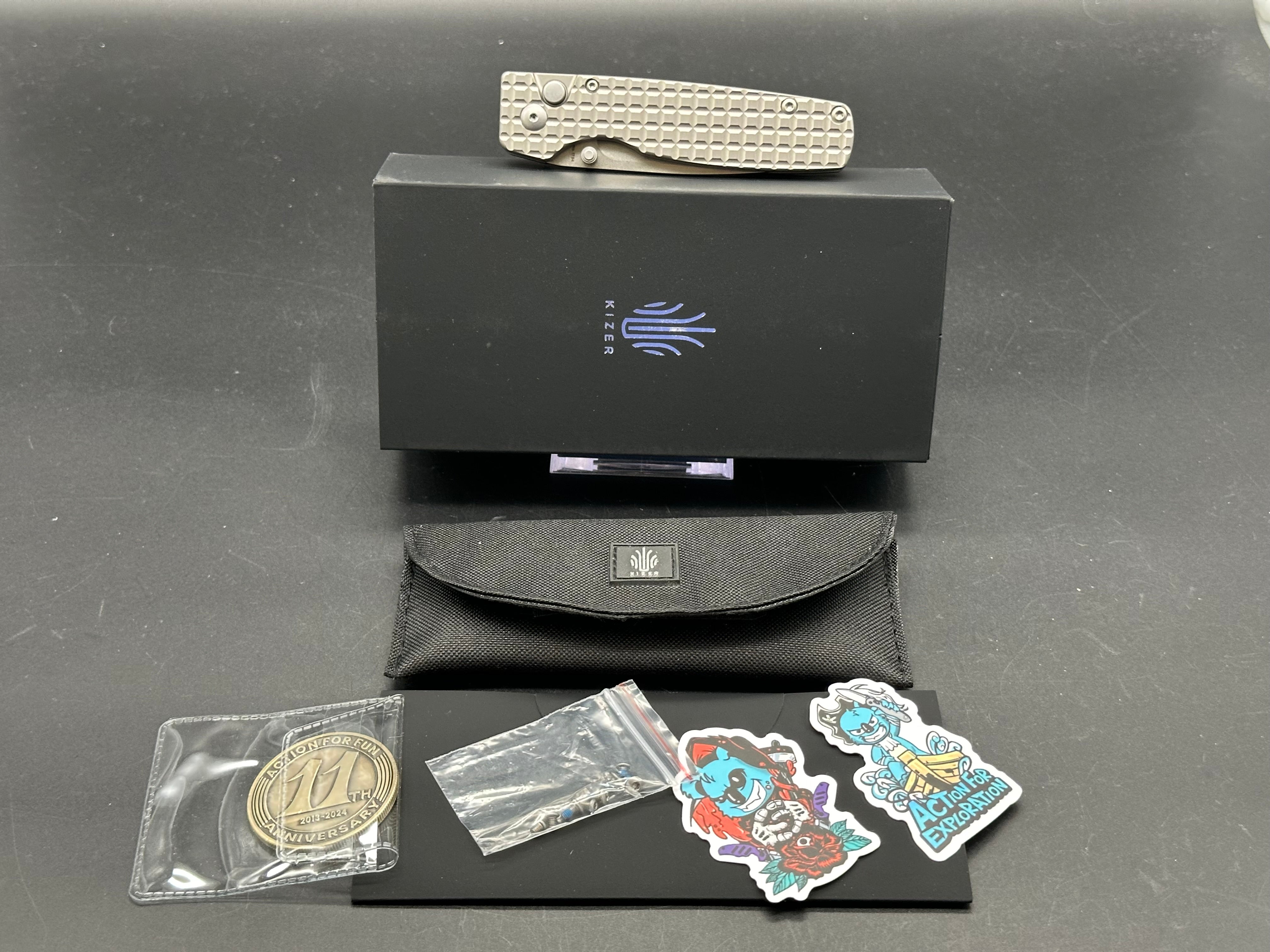 Kizer Original XL, 3.27" S35VN Stonewash Blade with Titanium Frag Handle