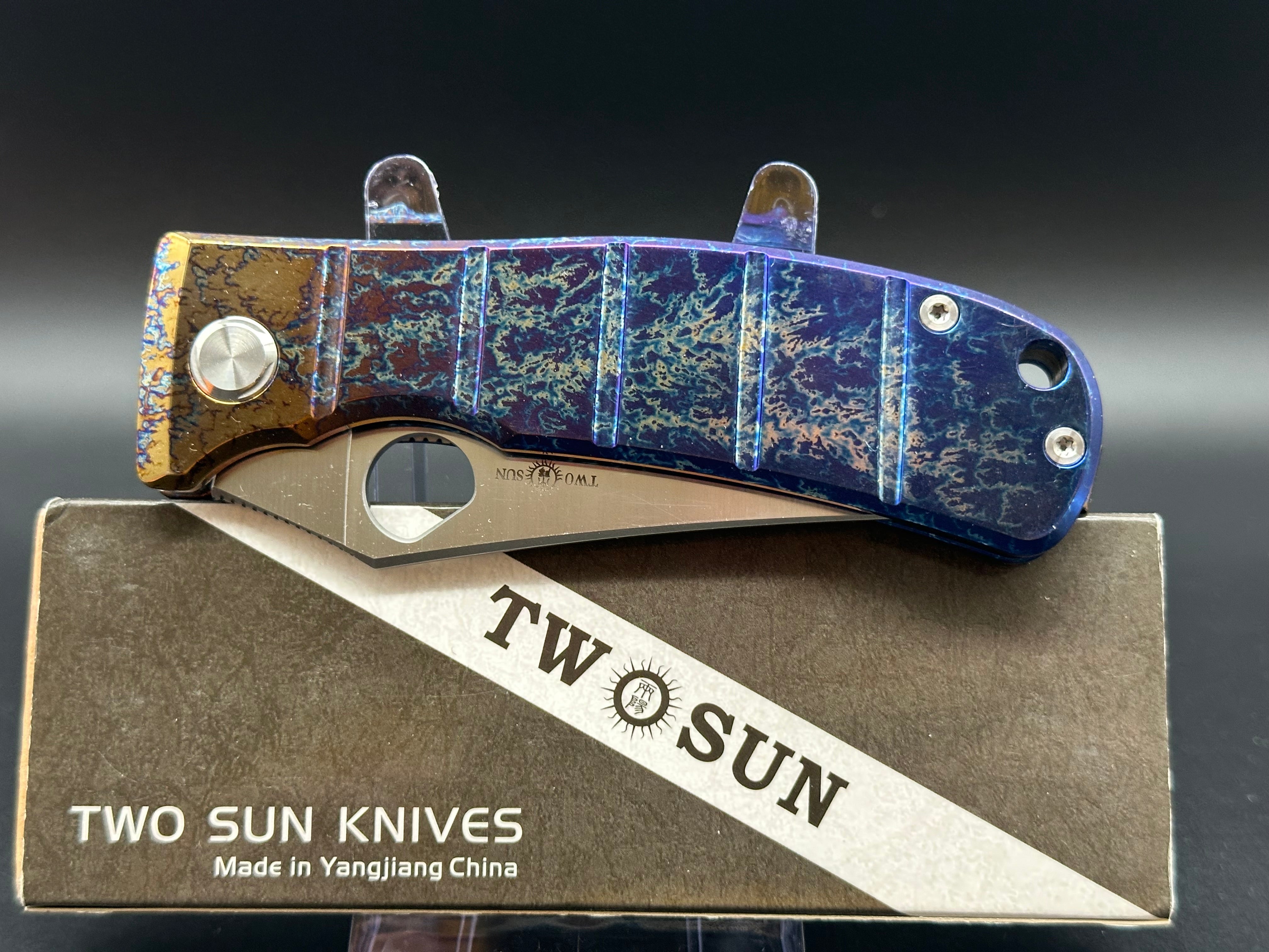 TWO SUN FRAME LOCK FOLDING KNIFE COLOR TITANIUM HANDLE YJ01-V1 PLAIN EDGE TS408-YJ01-V1-COLOR