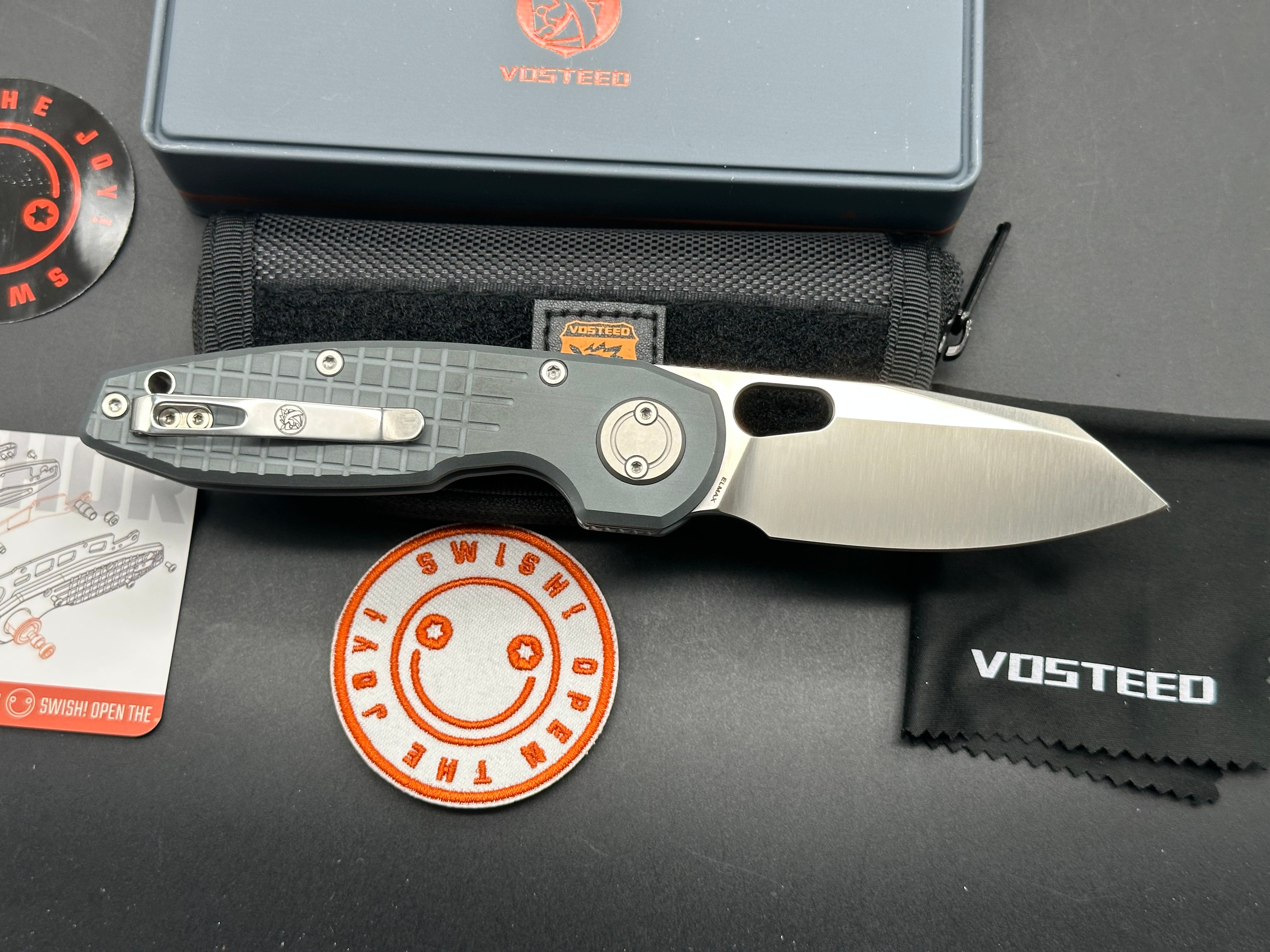 Vosteed Ankylo, Satin Elmax Blade, Gray Aluminum Handles