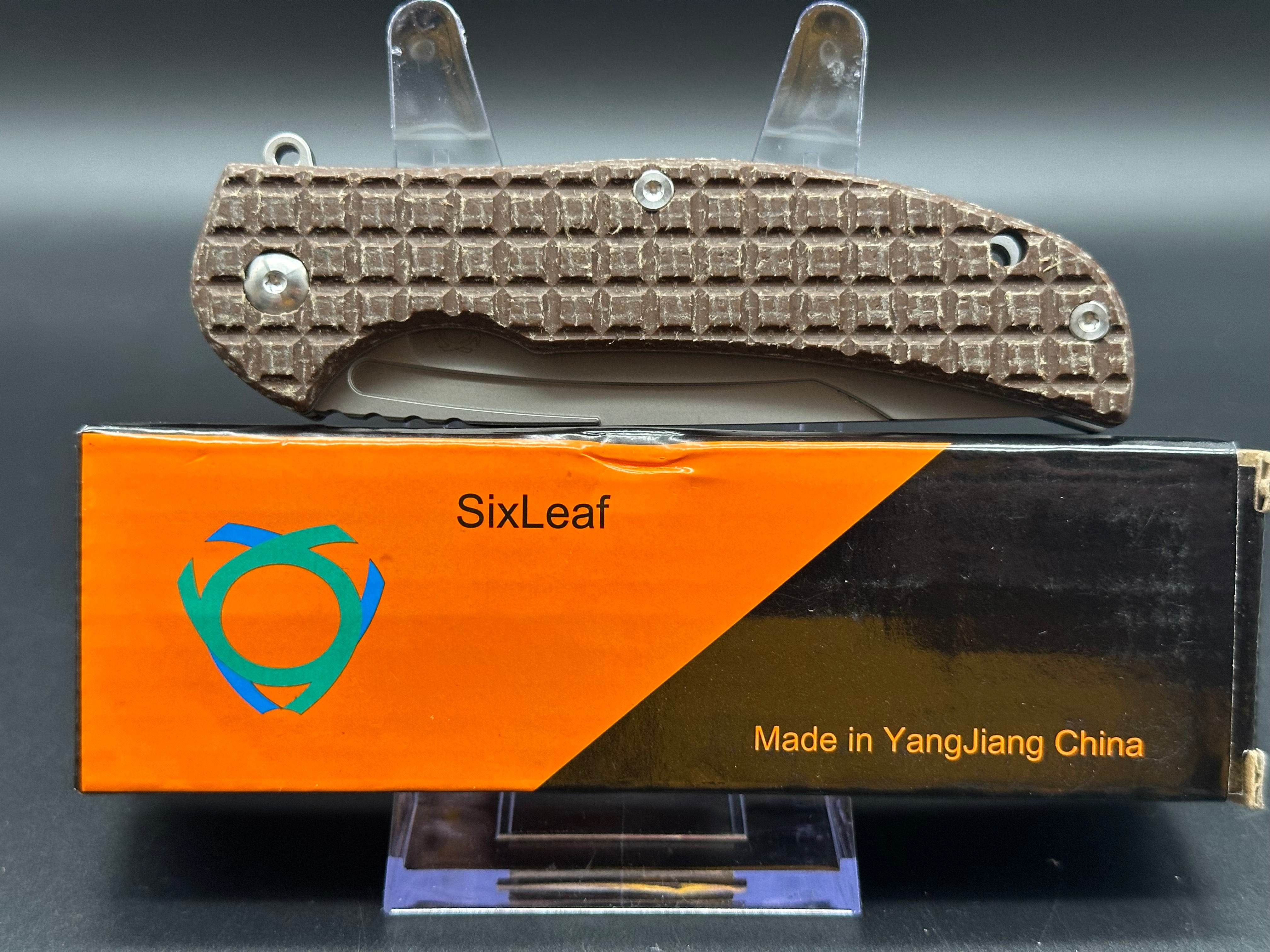 SIXLEAF SL-14 FOLDING KNIFE BROWN MICARTA HANDLE D2 PLAIN EDGE