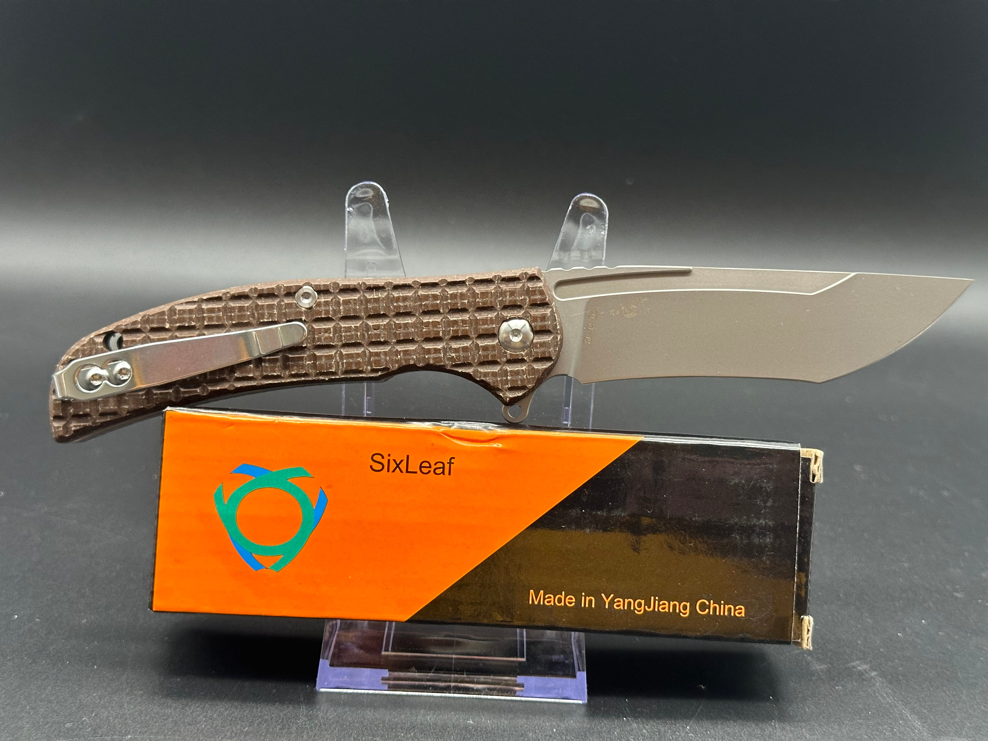 SIXLEAF SL-14 FOLDING KNIFE BROWN MICARTA HANDLE D2 PLAIN EDGE