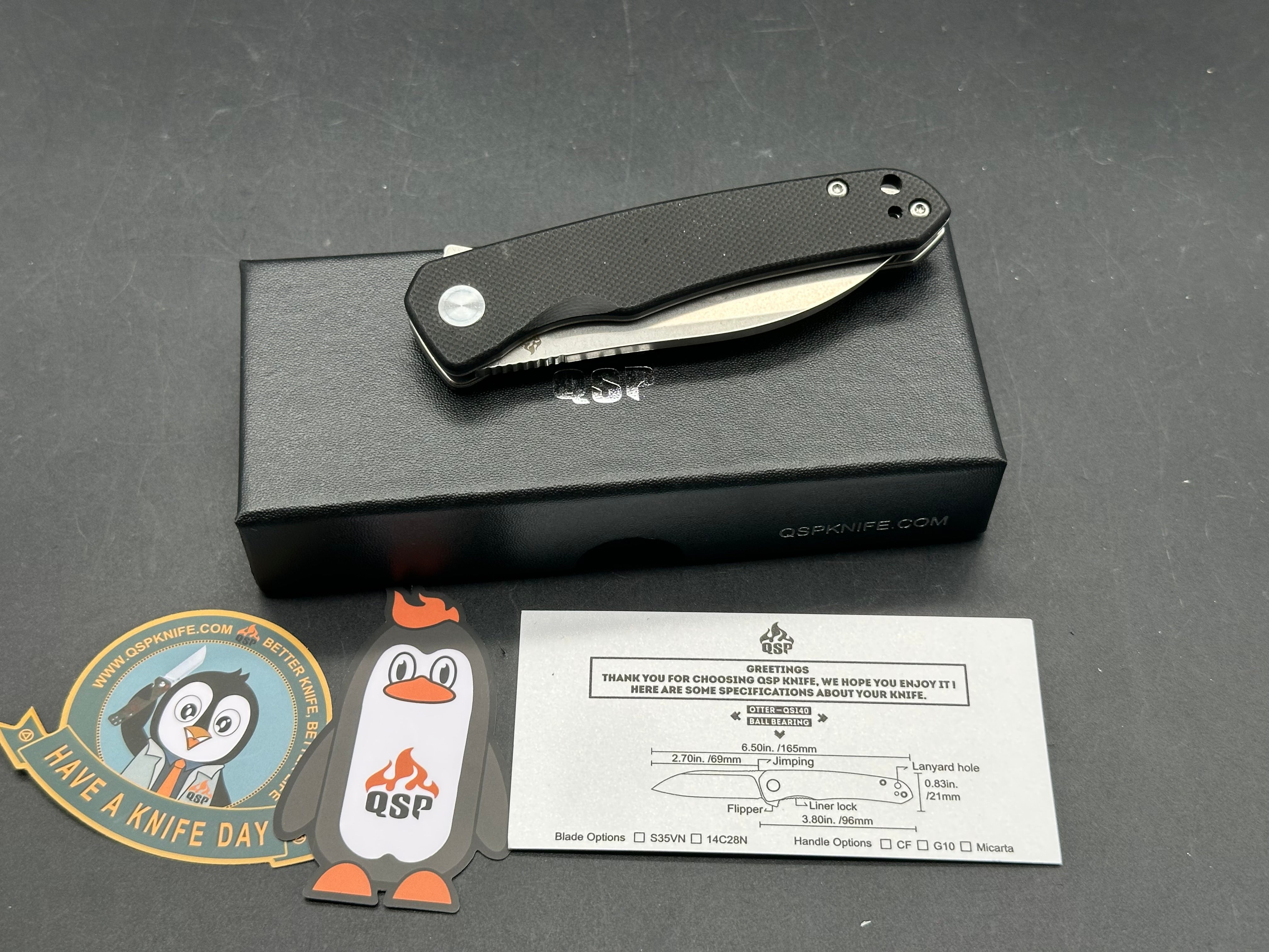 QSP Otter 2.72" 14C28N Stonewash Blade with Black G10 Handle