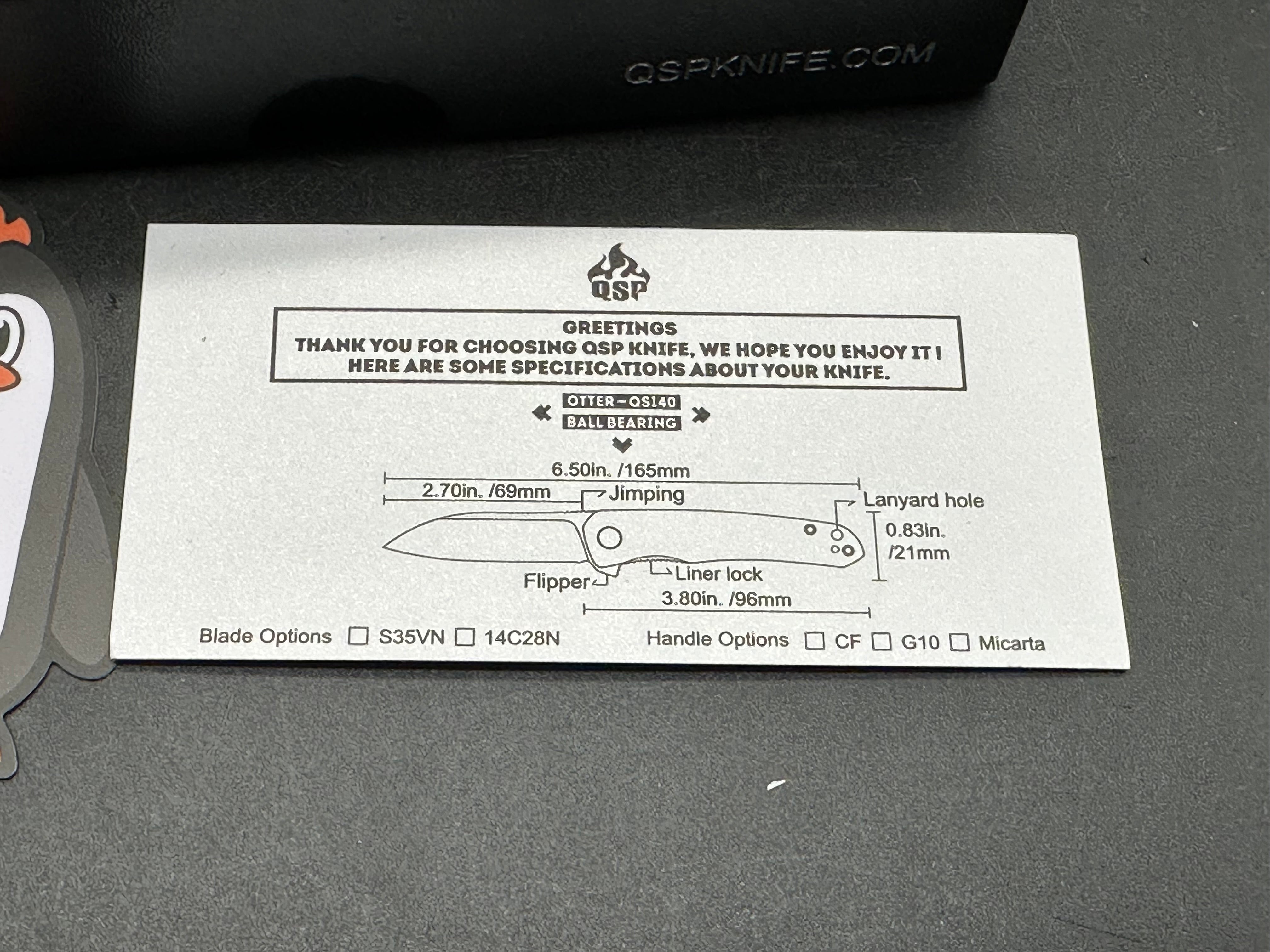 QSP Otter 2.72" 14C28N Stonewash Blade with Black G10 Handle