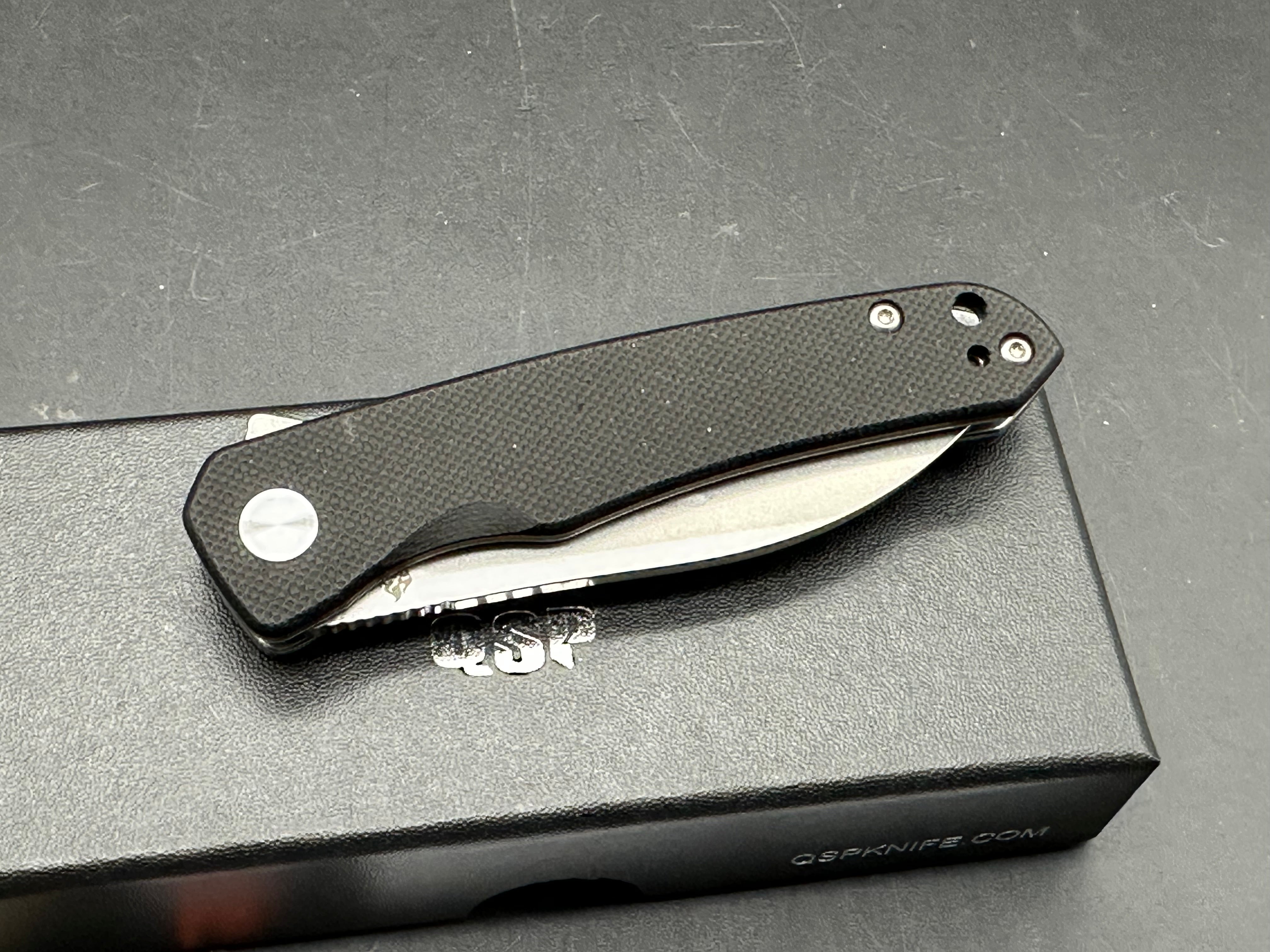QSP Otter 2.72" 14C28N Stonewash Blade with Black G10 Handle