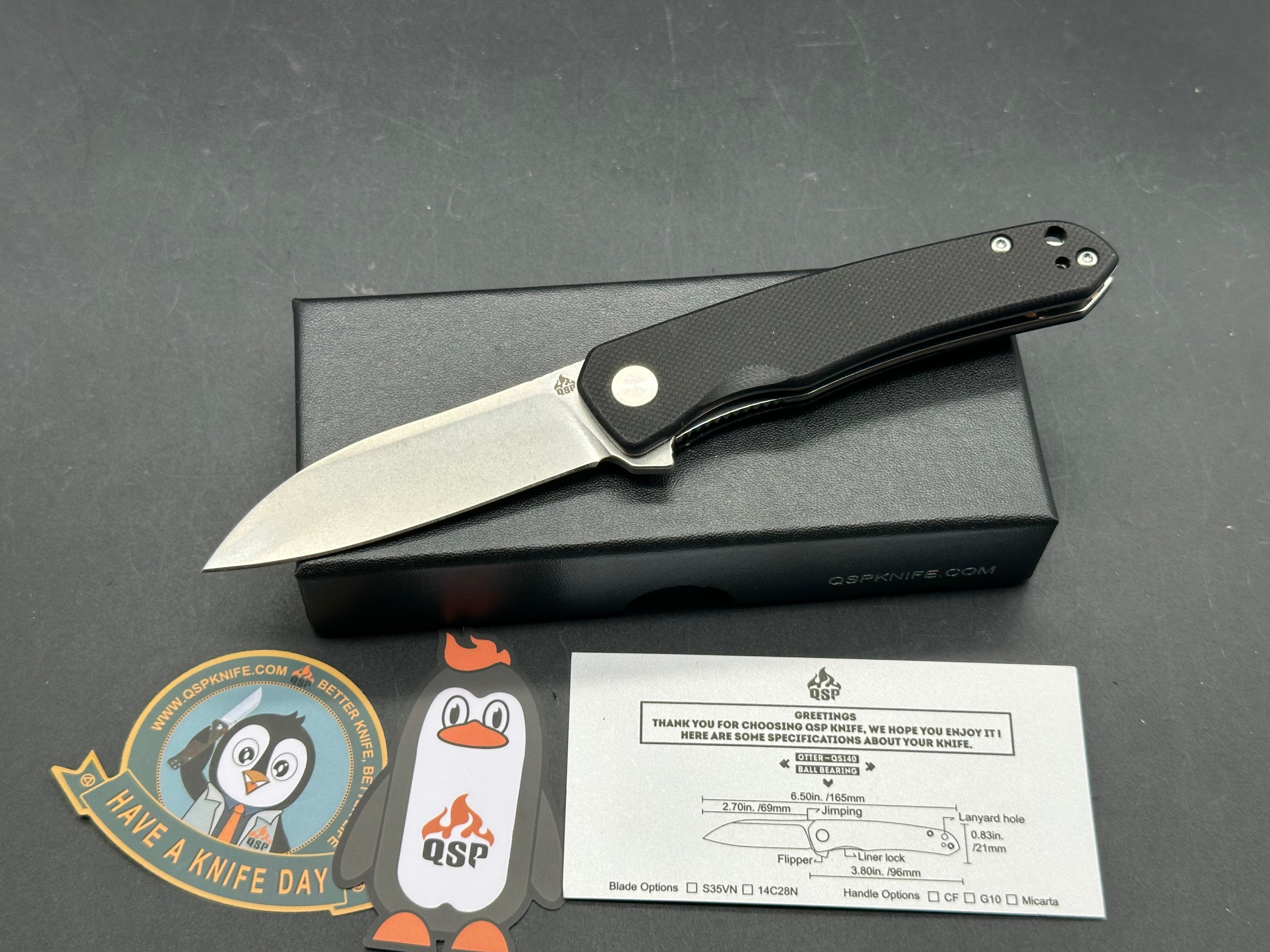 QSP Otter 2.72" 14C28N Stonewash Blade with Black G10 Handle