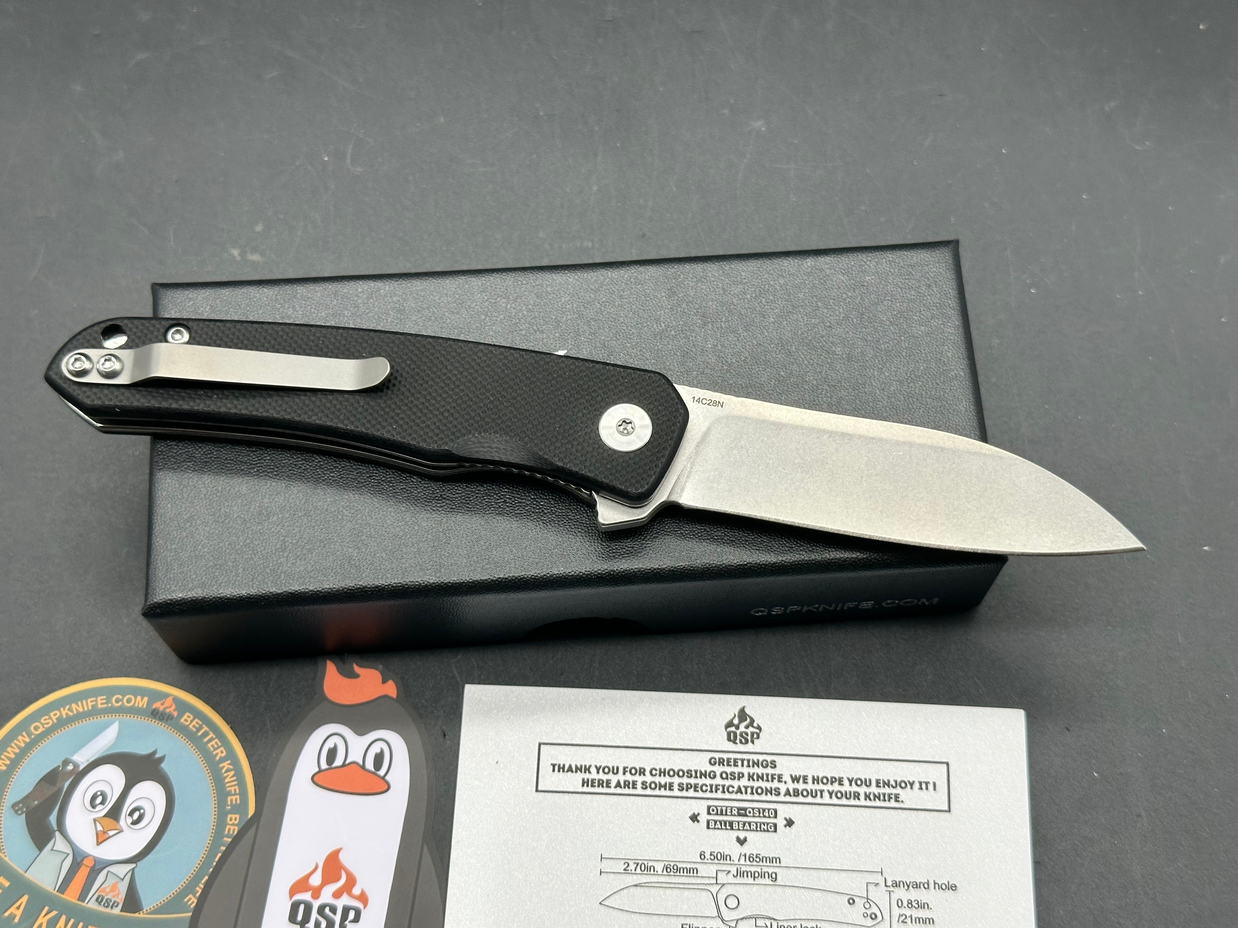 QSP Otter 2.72" 14C28N Stonewash Blade with Black G10 Handle