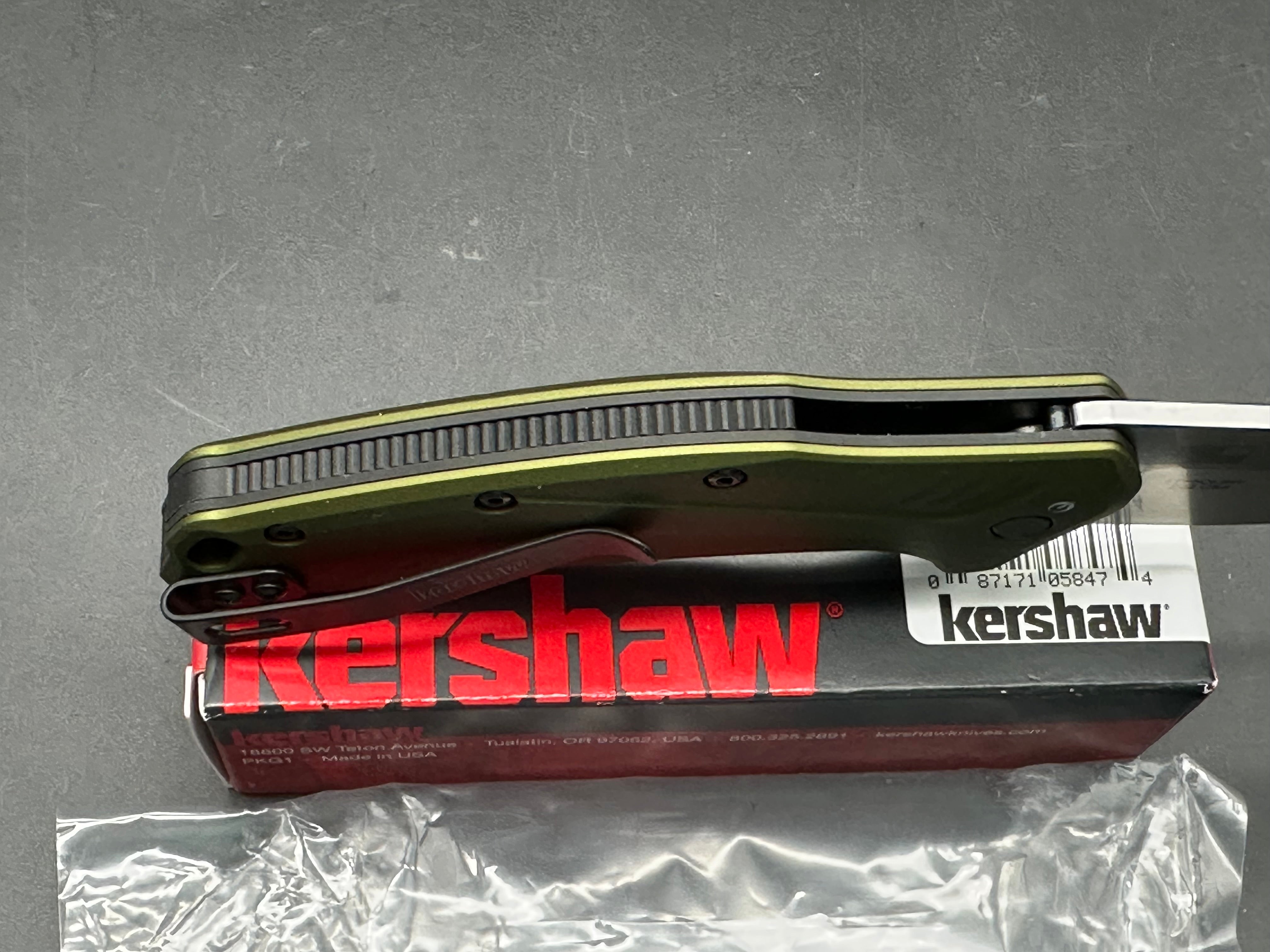 Kershaw Link Drop Point Knife Olive Al (3.25" Stonewash) Magnacut