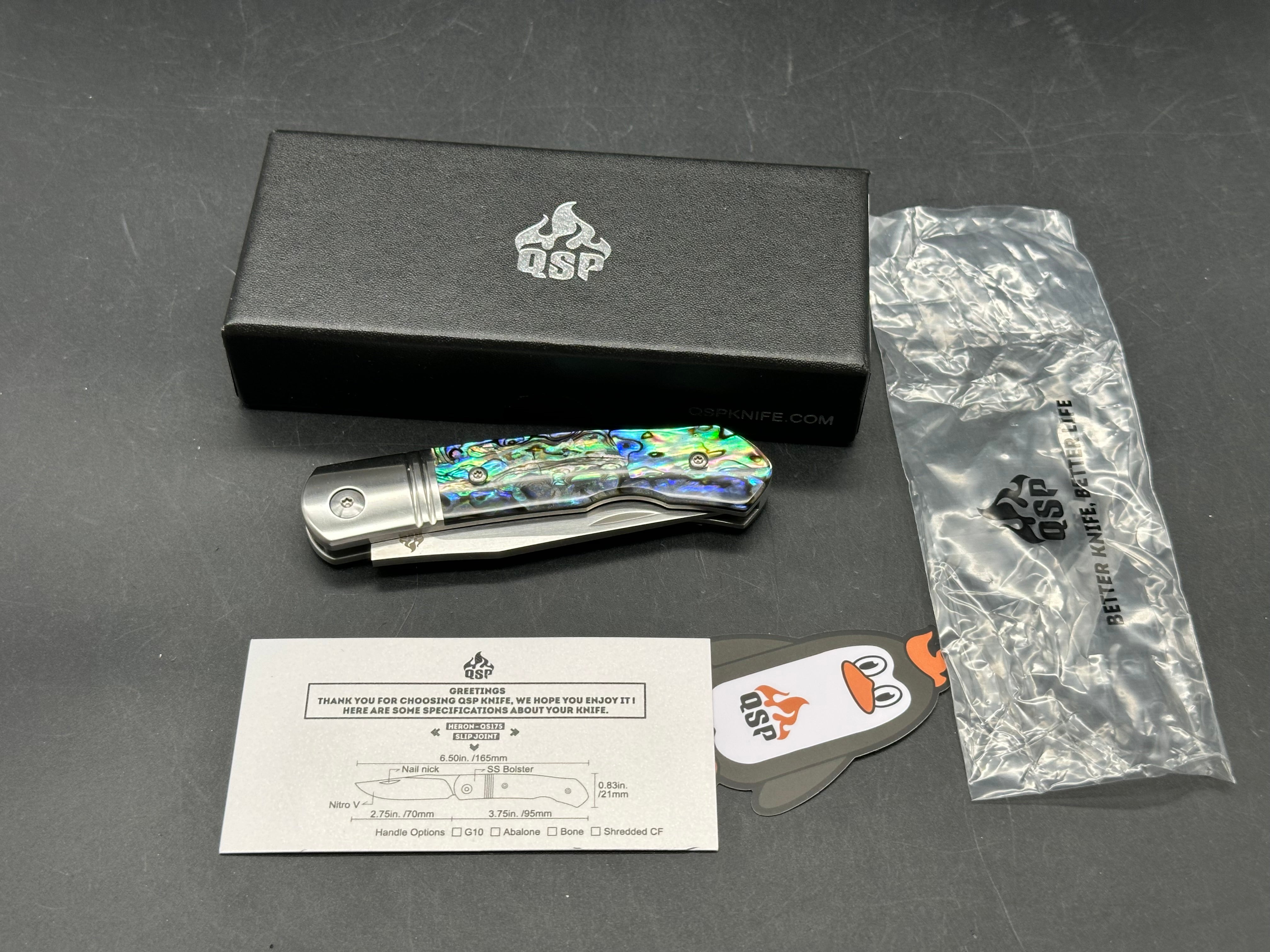 QSP HERON ABALONE HANDLE NITRO-V CLIP POINT