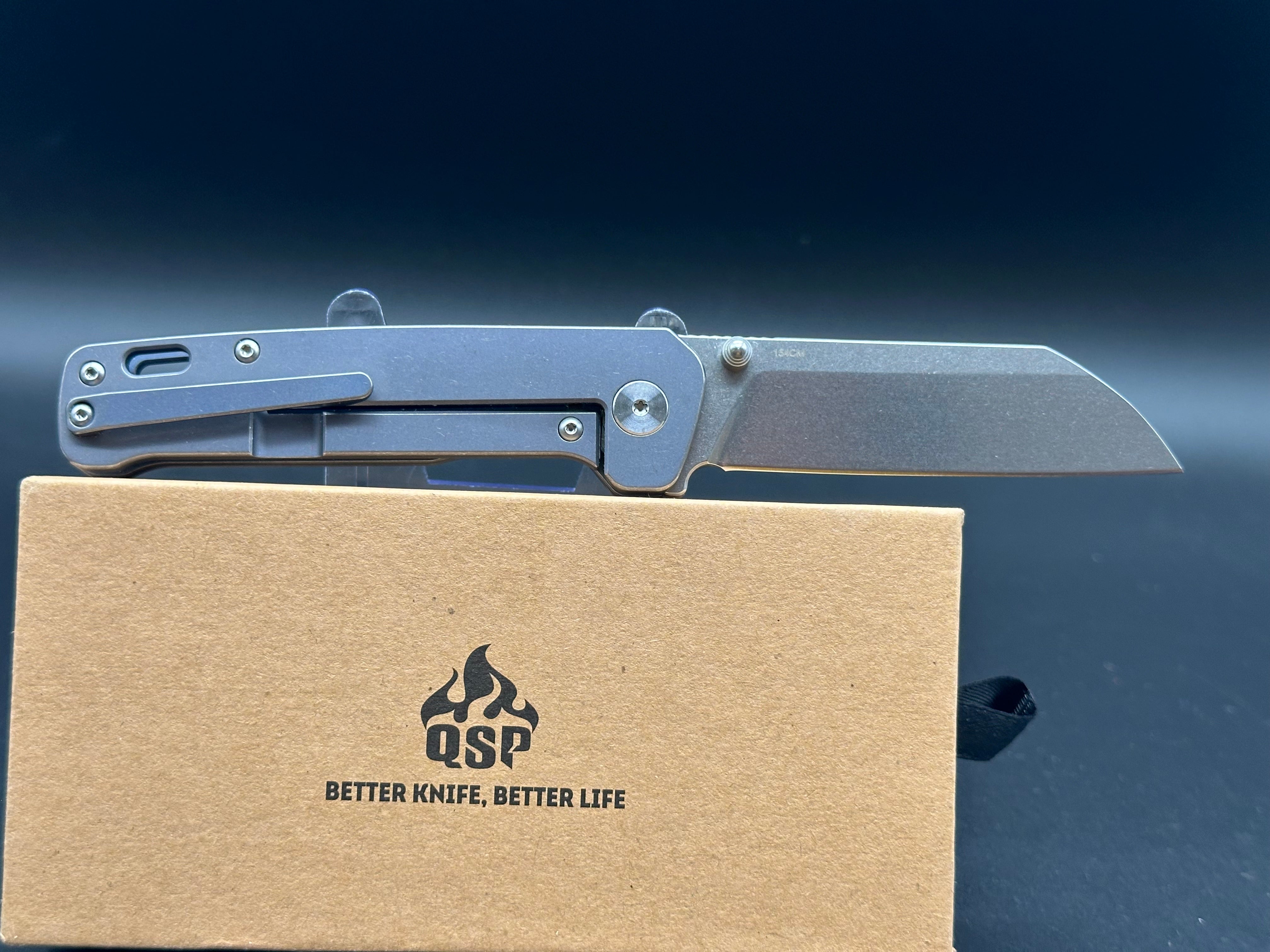 QSP Penguin Frame Lock Knife Blue Titanium (3.1" Stonewash)