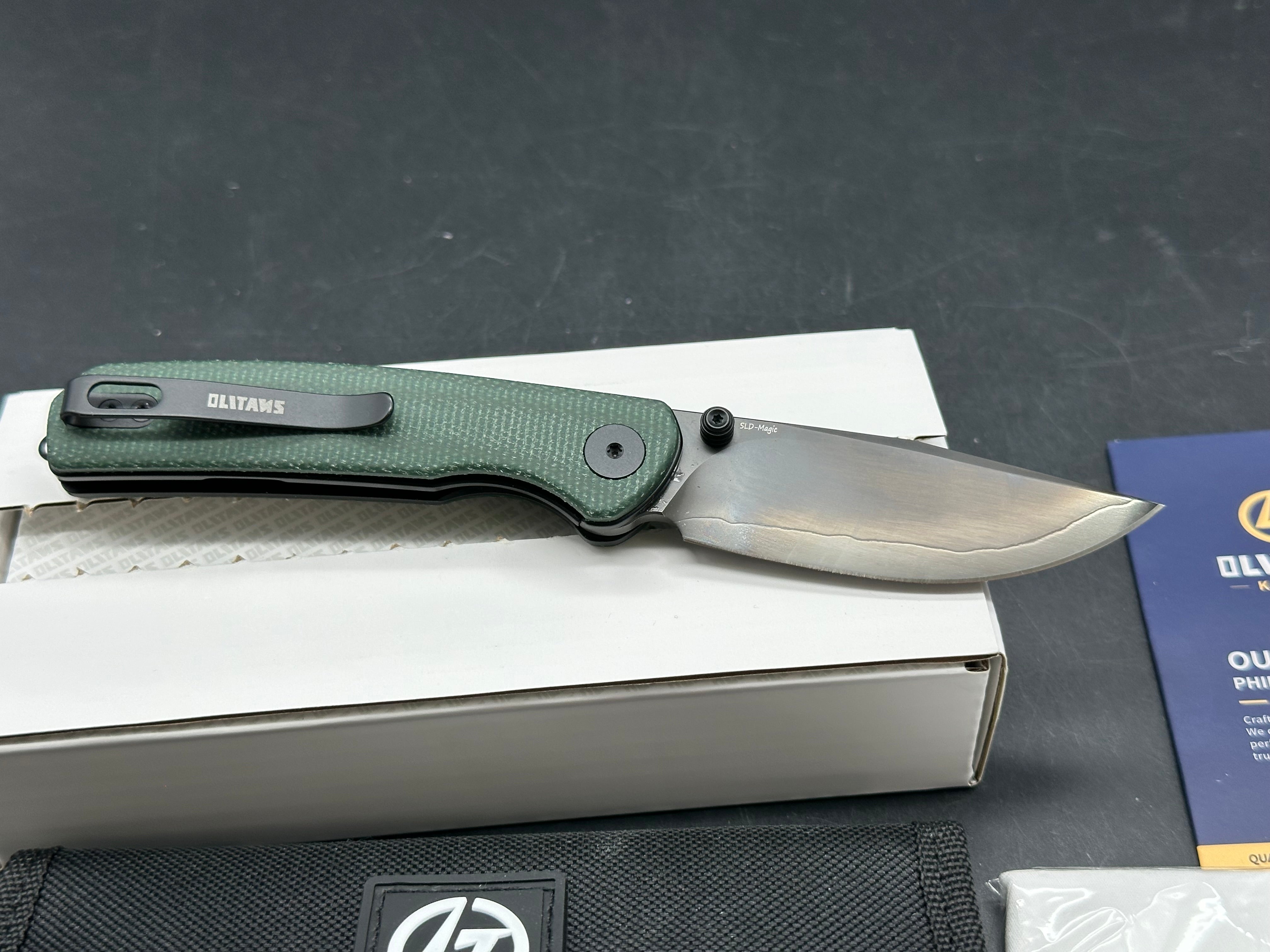 Olitans Gecko SE G080 (3.07''+SLD Magic+PVD+Green Micarta)-Liner Lock-thumb stud