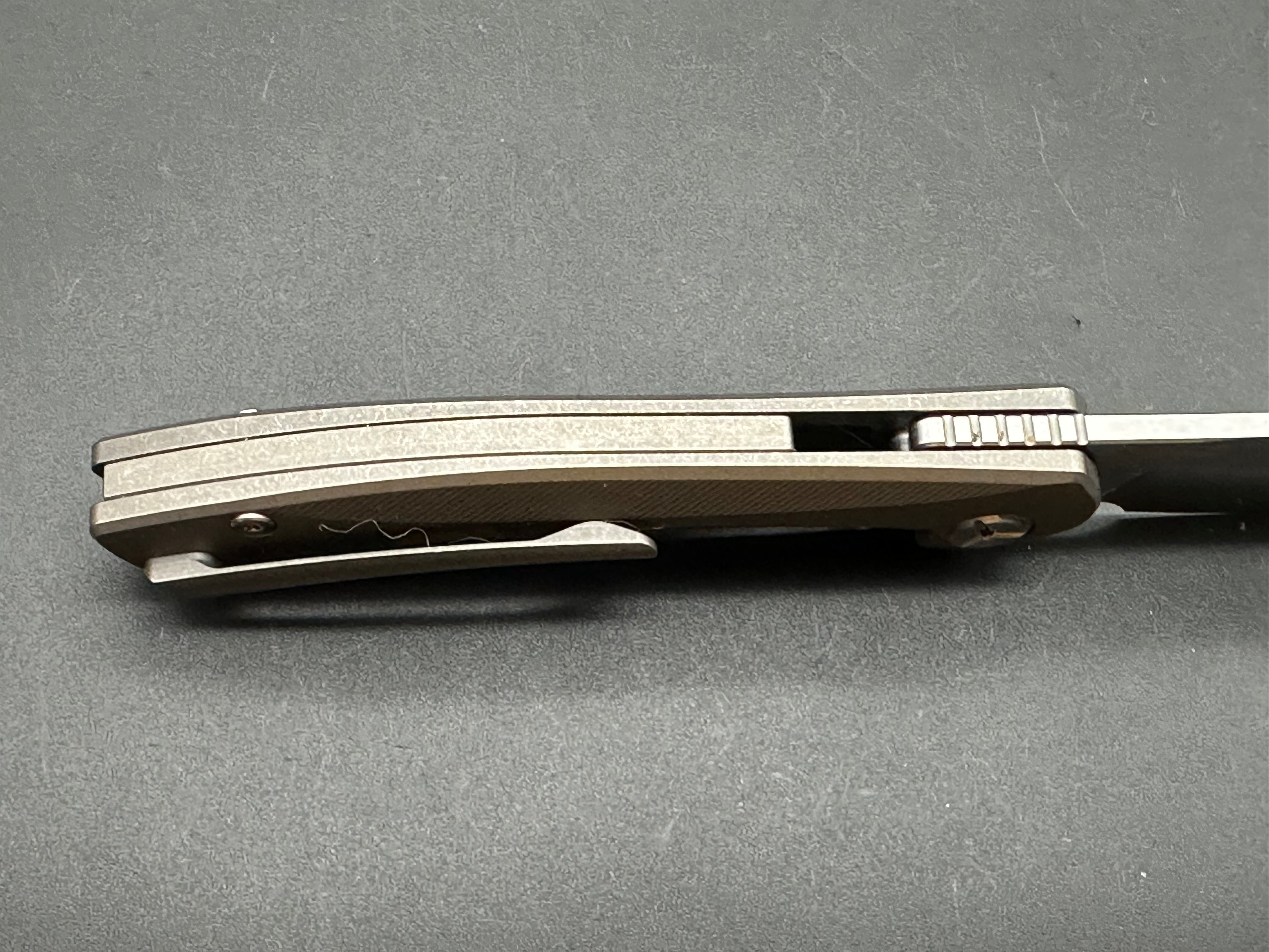 TWOSUN FOLDING KNIFE GRAY TITANIUM HANDLE 14C28N PLAIN EDGE STONEWASH FINISH TS323