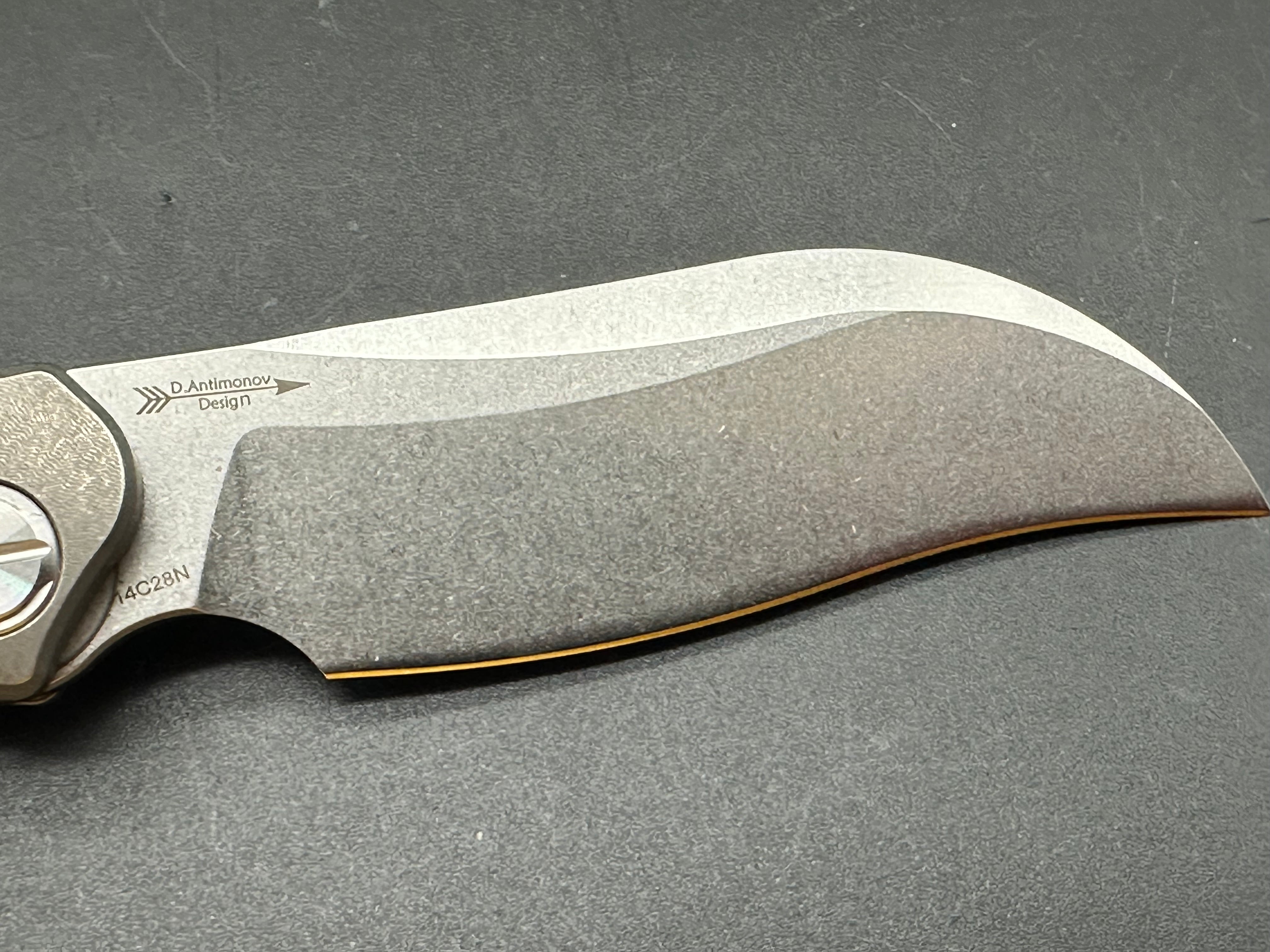 TWOSUN FOLDING KNIFE GRAY TITANIUM HANDLE 14C28N PLAIN EDGE STONEWASH FINISH TS323