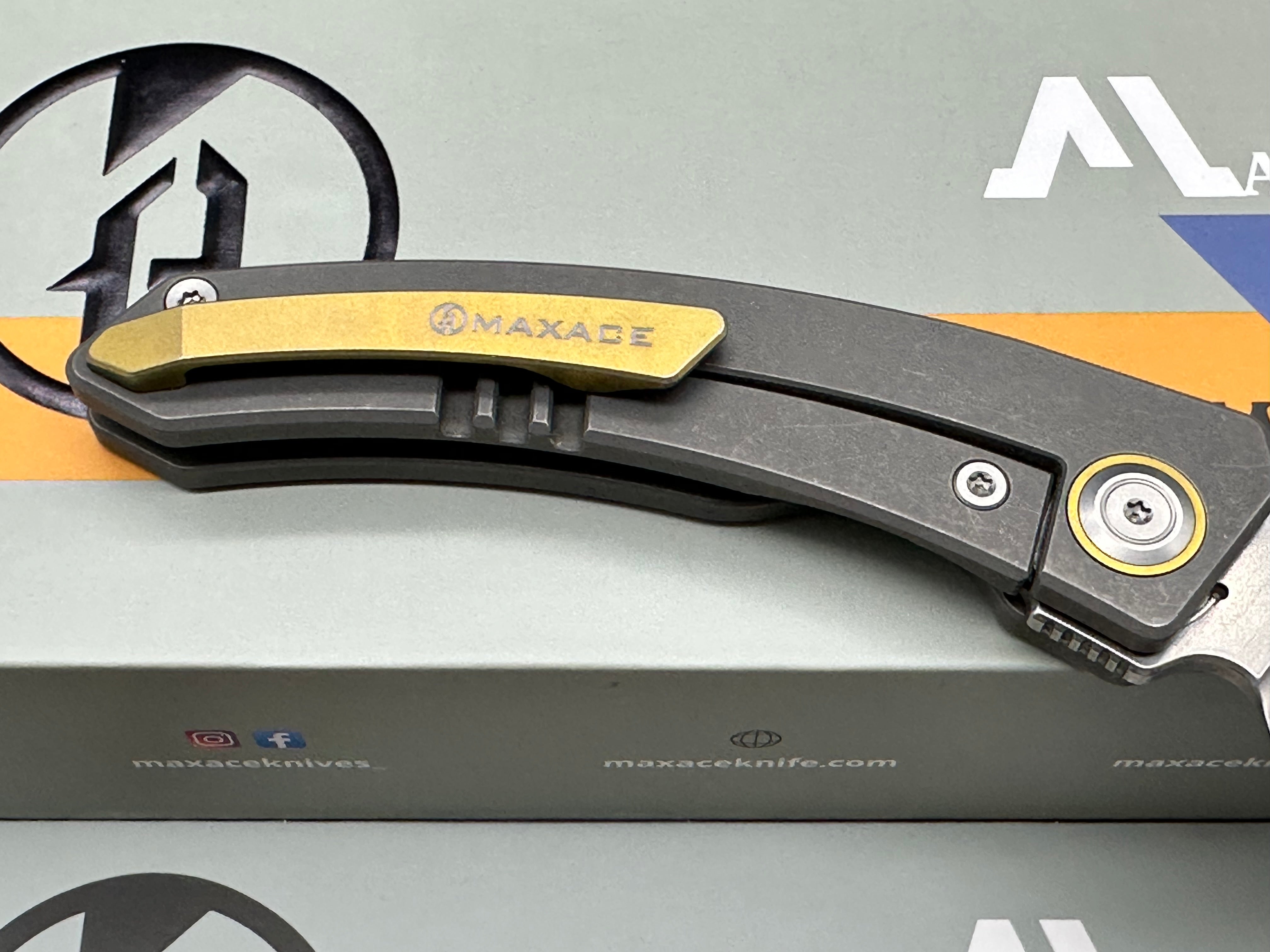 Maxace Black Mirror Solid Titanium Handle, 3.28" CPM-S90v Blade