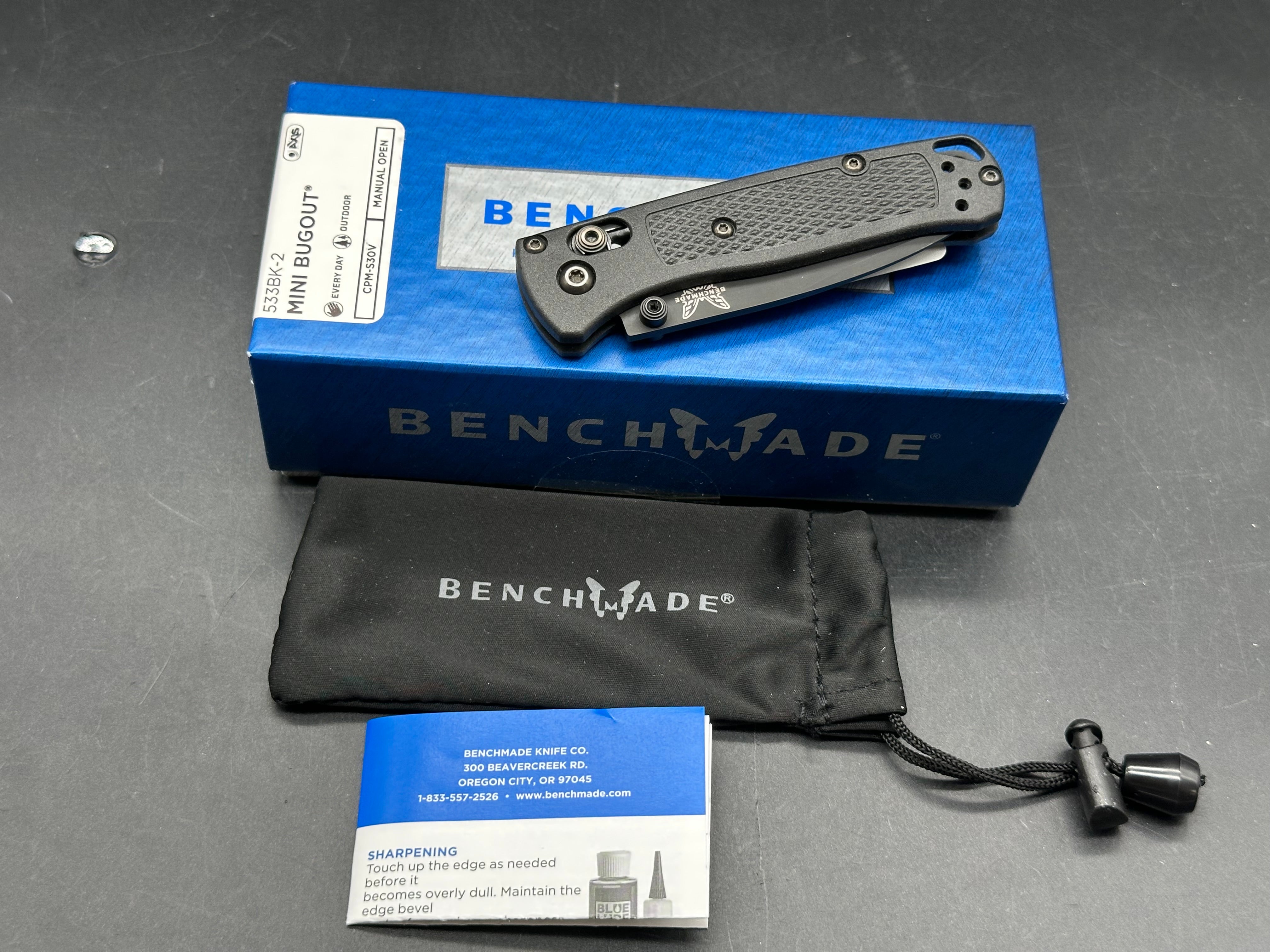 Benchmade Mini Bugout Black CF Elite Handle, 2.8" S30v Blade