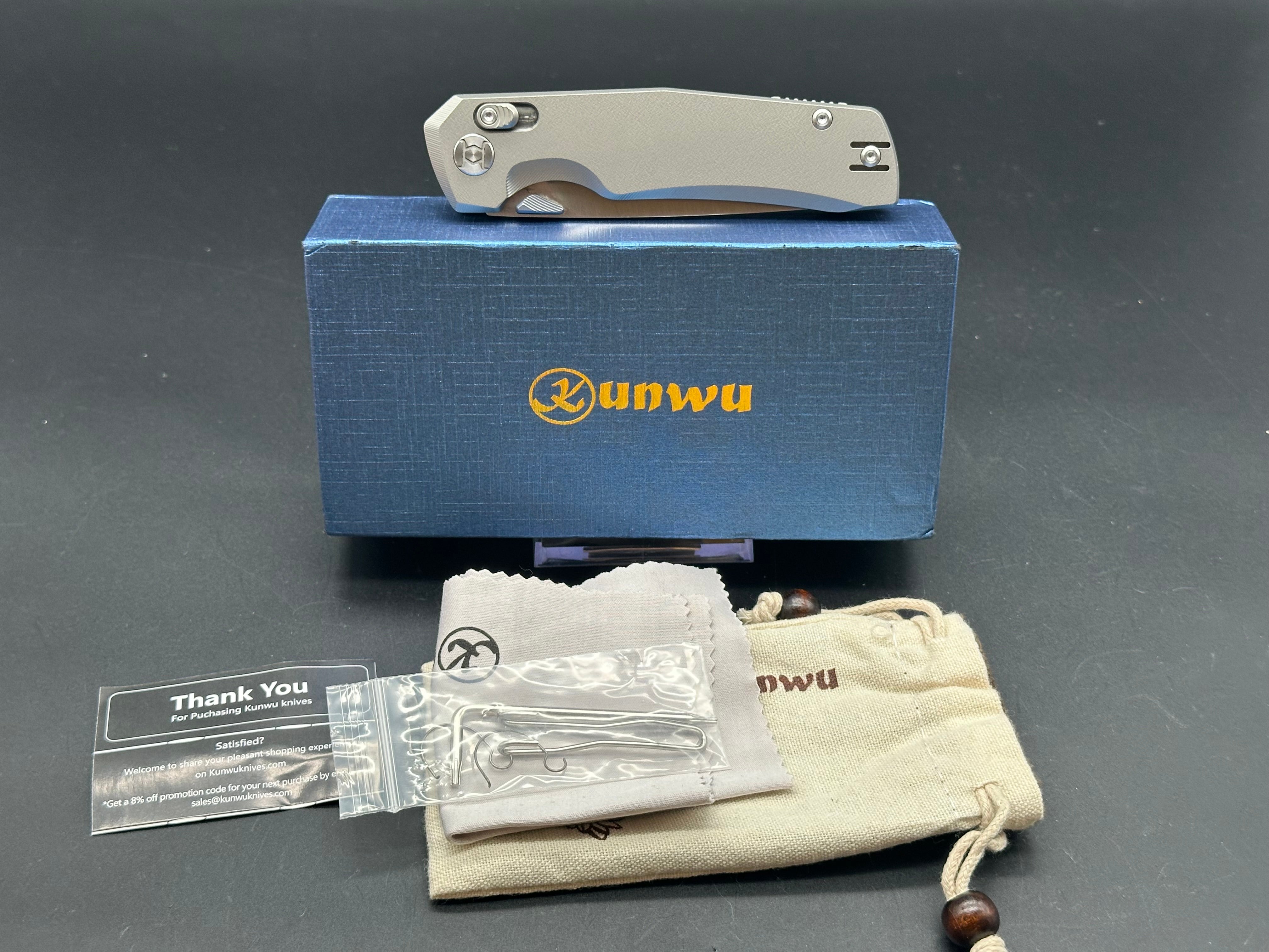 KUNWU X-TAO FOLDING KNIFE HANDLE ELMAX PLAIN EDGE SATIN FINISH