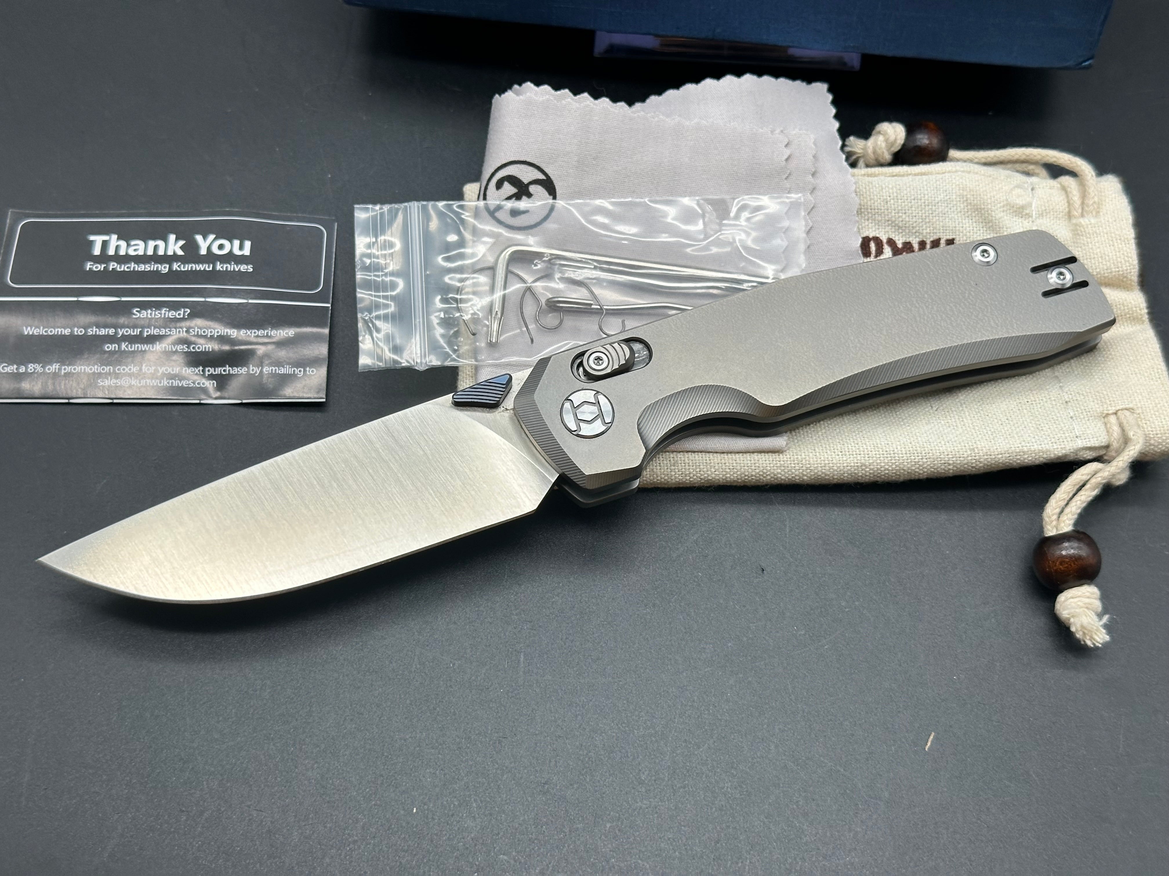 KUNWU X-TAO FOLDING KNIFE HANDLE ELMAX PLAIN EDGE SATIN FINISH