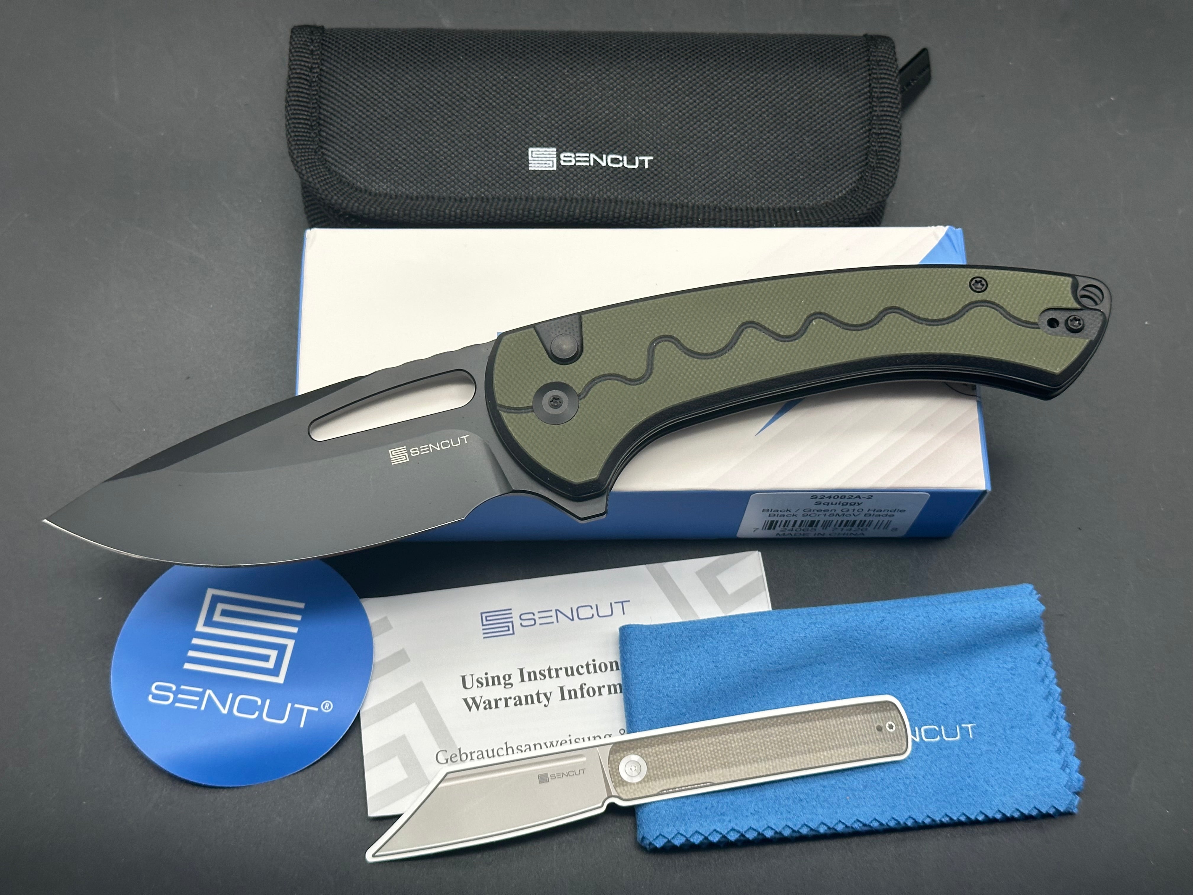 SENCUT SQUIGGY BLACK/GREEN G10 HANDLE 9CR18MOV BLACK BLADE