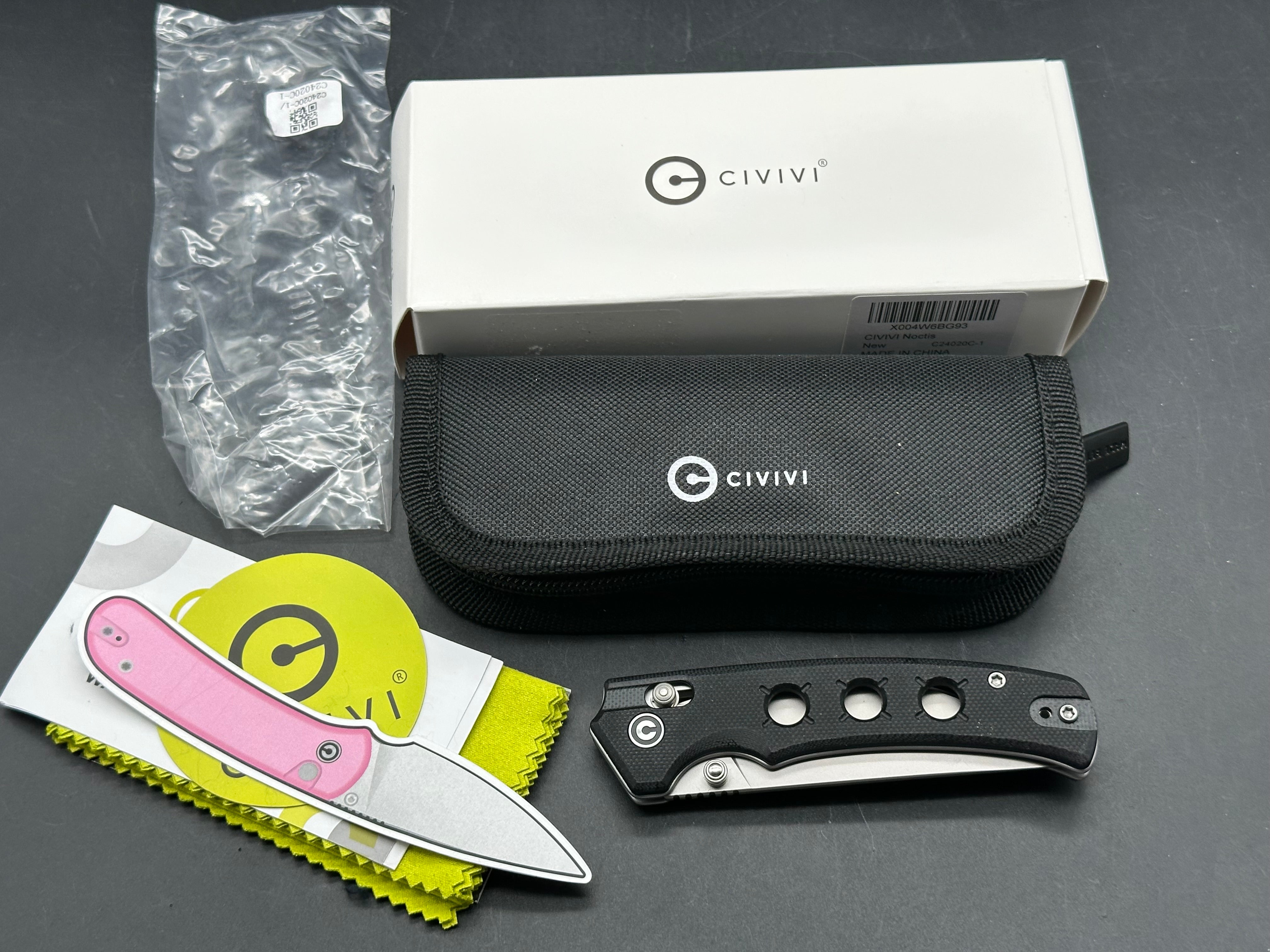 CIvivi Noctis, 2.98" Nitro-V Stonewash Straight Back Blade with Black G10 Scales