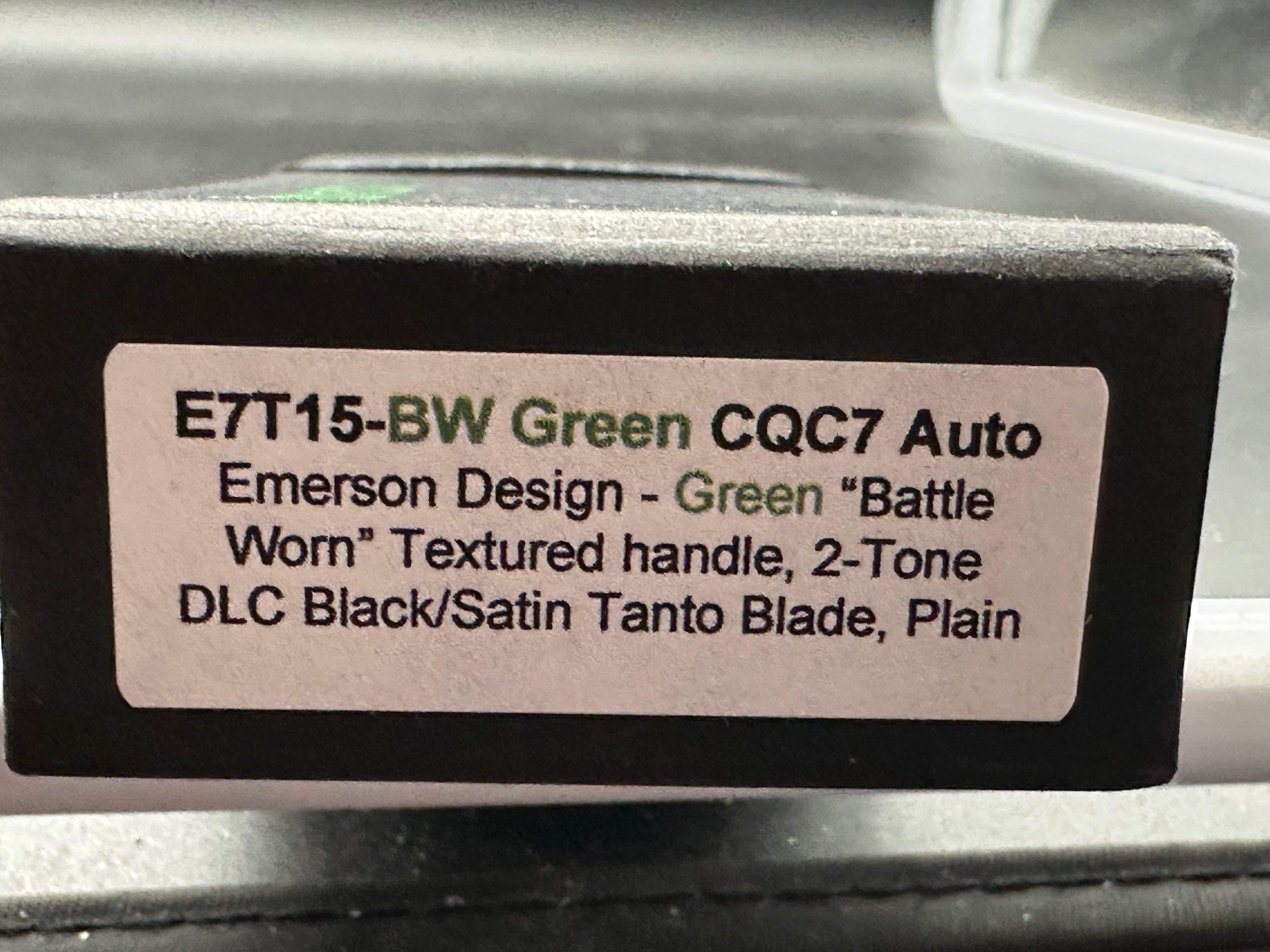 ProTech Emerson Auto CQC-7 Green battle worn textured handle with two tone black/satin blade