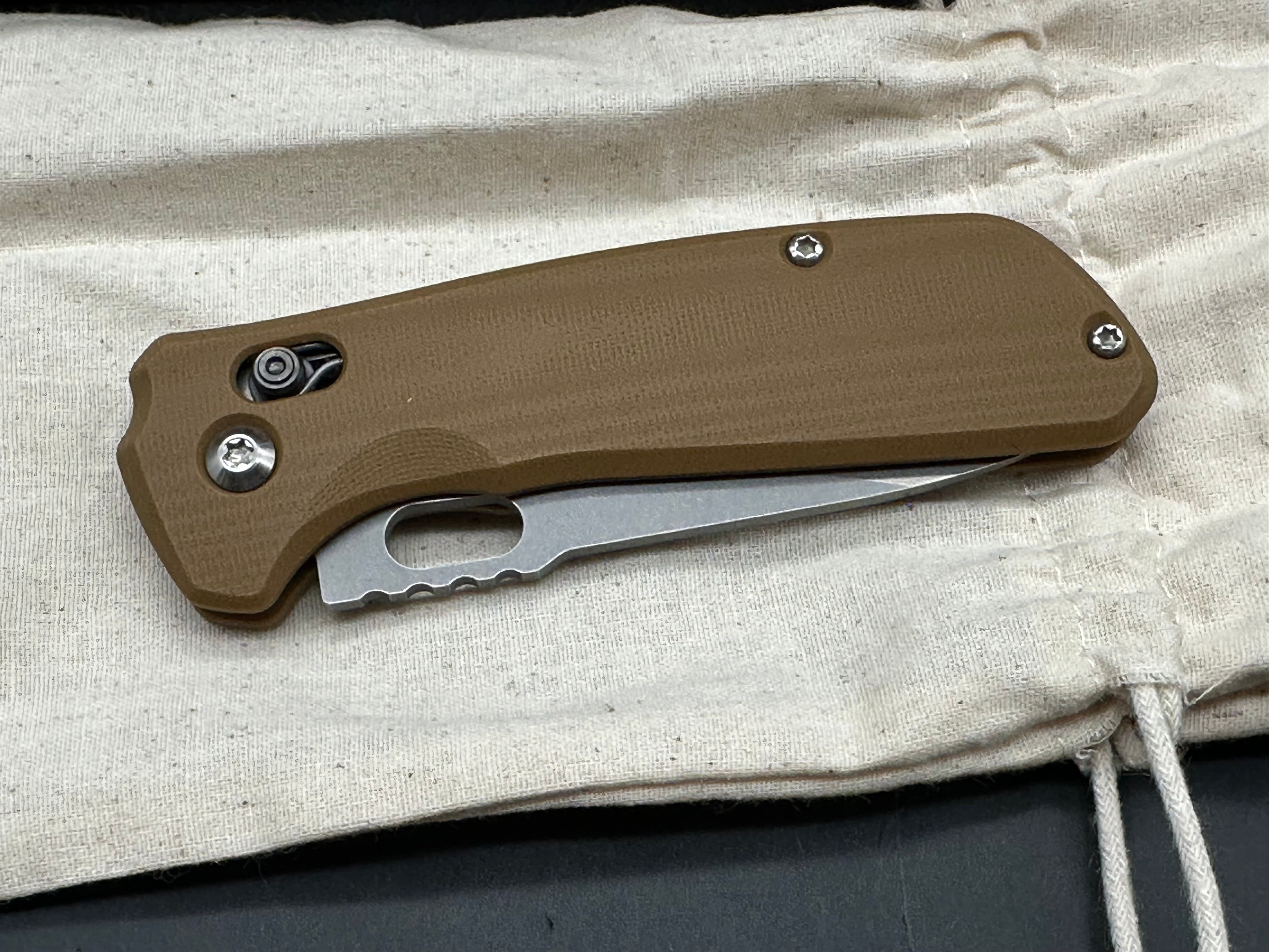 Schwarz Enduro, 3.3" MagnaCut Stonewash Drop Point Blade with Coyote G10 Scales