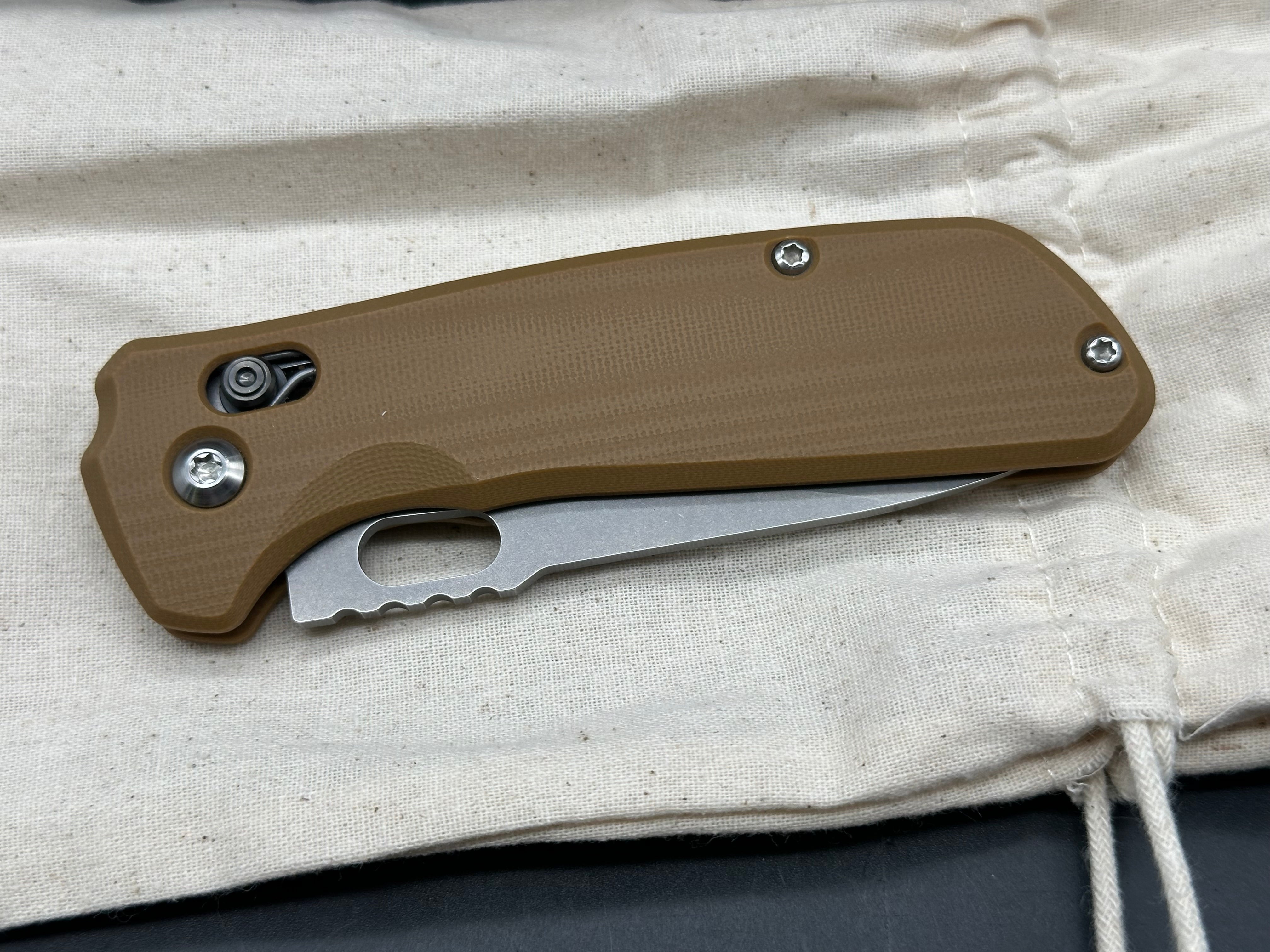 Schwarz Enduro, 3.3" MagnaCut Stonewash Drop Point Blade with Coyote G10 Scales