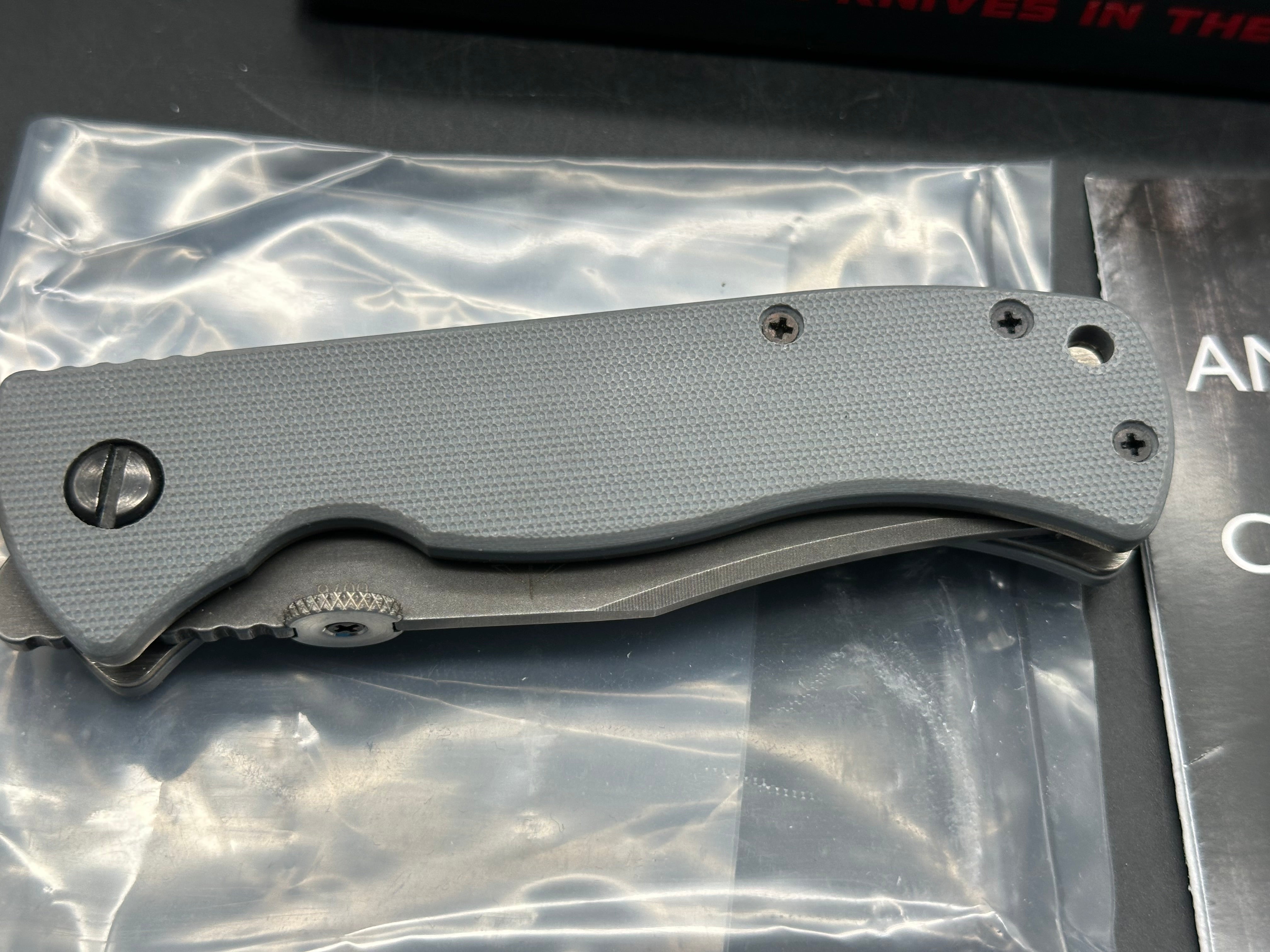 Emerson EX-100 Bowie w/Thunderstorm finish Gray G10 scales 154CM