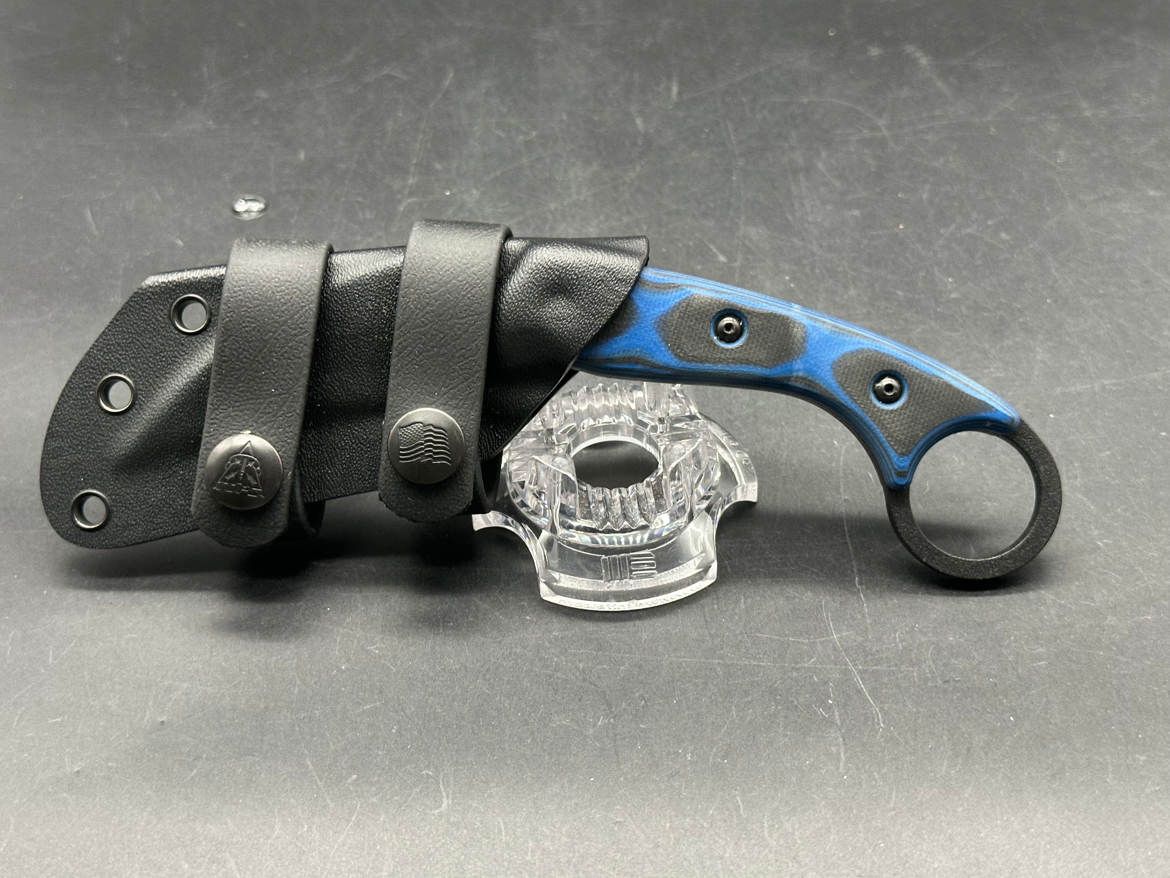 Tops Knives Devil's Claw 2-Blue/Black G-10 Handle (3.13") 1095 High Carbon Steel Blade, Black Traction Coating