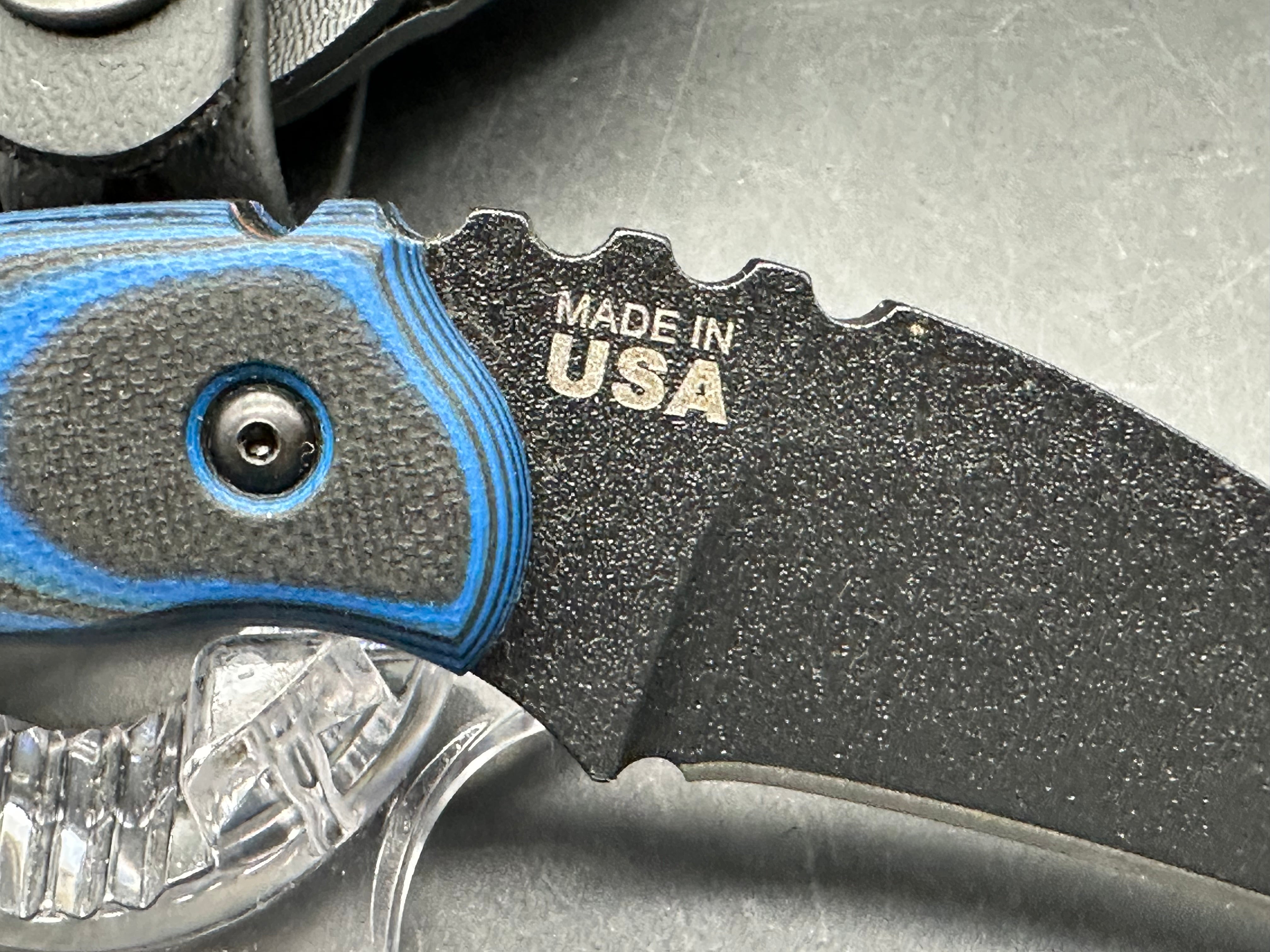 Tops Knives Devil's Claw 2-Blue/Black G-10 Handle (3.13") 1095 High Carbon Steel Blade, Black Traction Coating