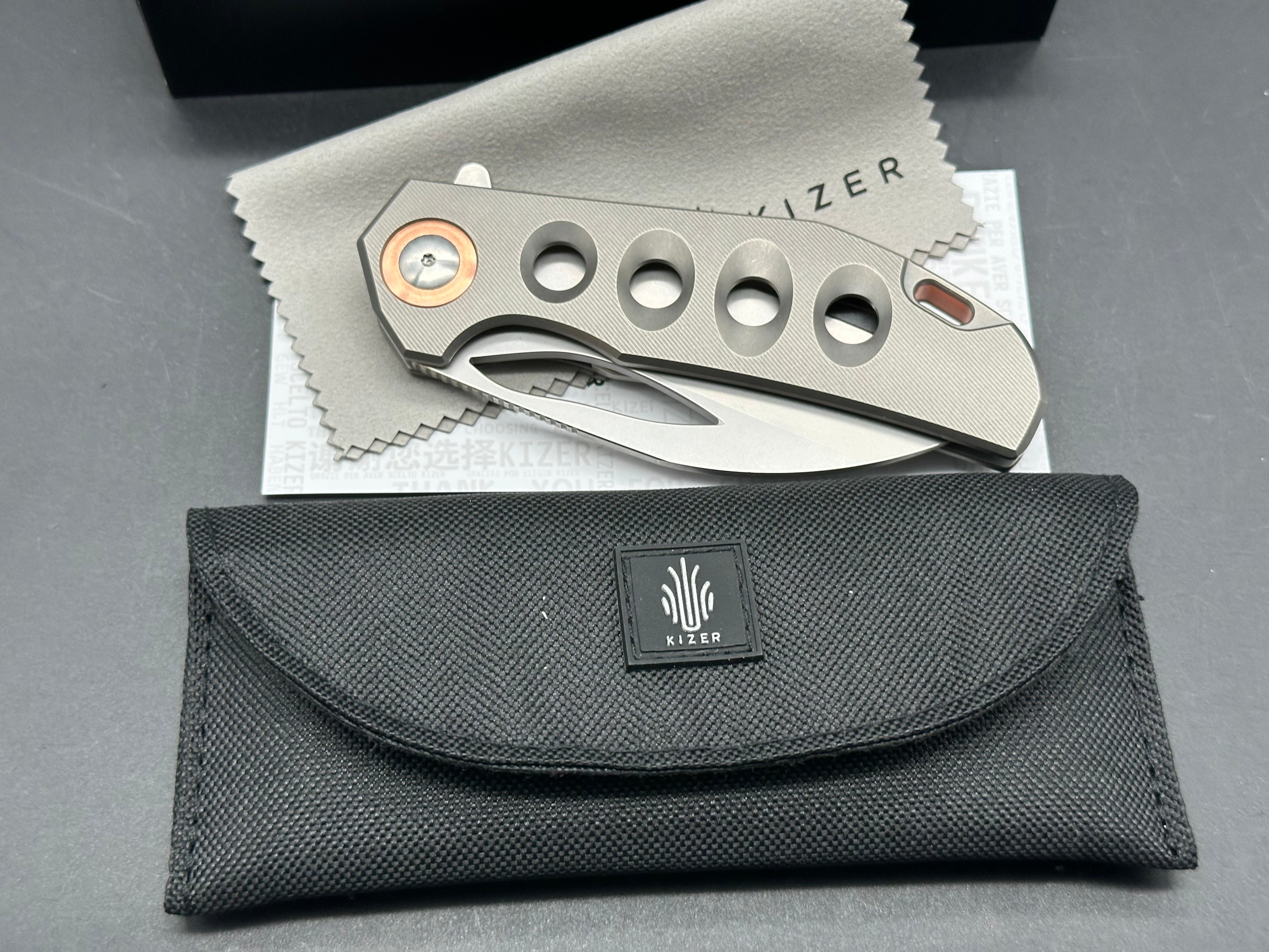 KIZER HAWK LINER LOCK FOLDING KNIFE TITANIUM HANDLE S45VN