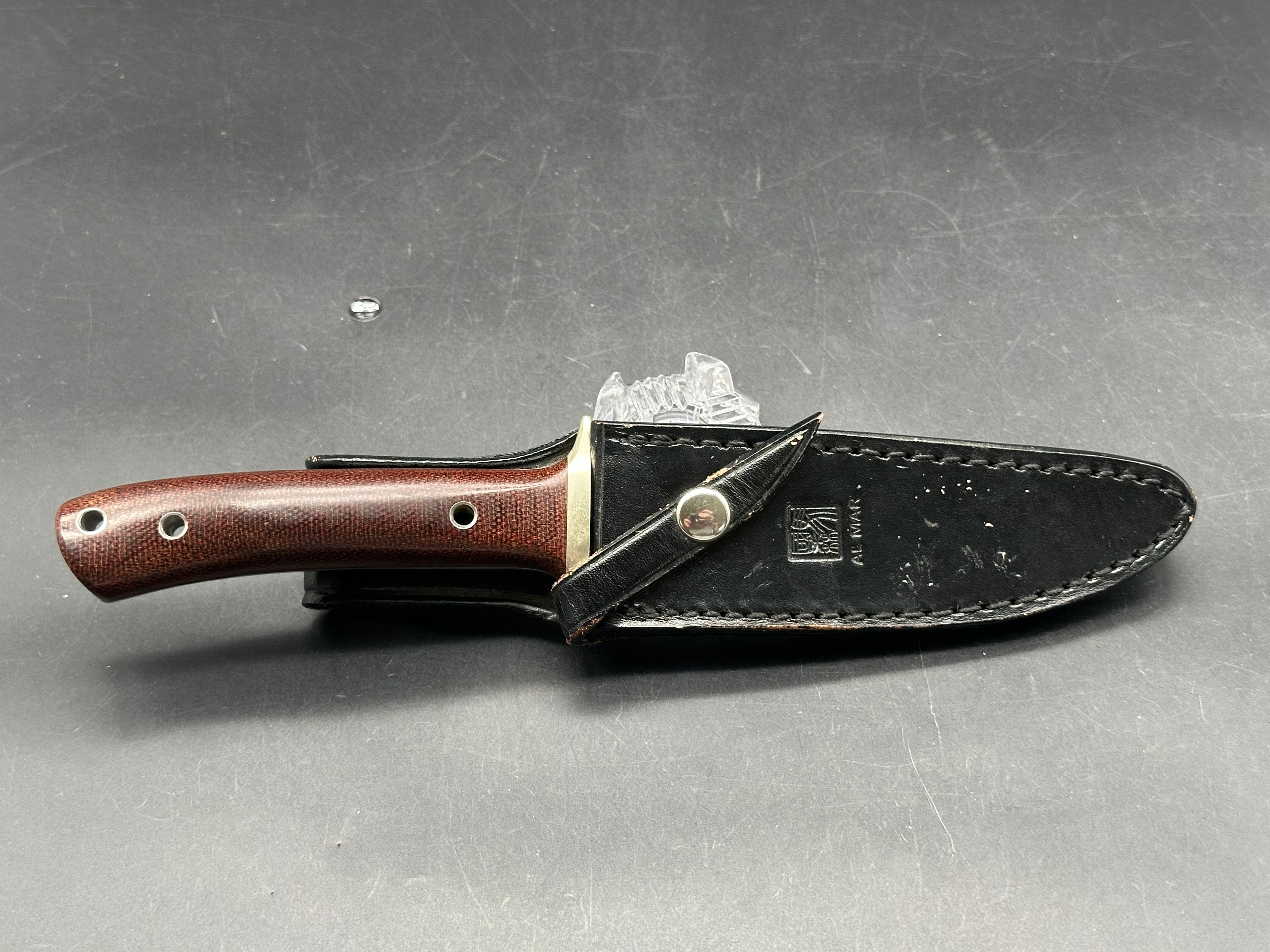Al Mar Shiva - Early Seki Japan made variant with Al Mar chop but no “Japan” stamp. Nickel steel guard and brown Micarta scales
