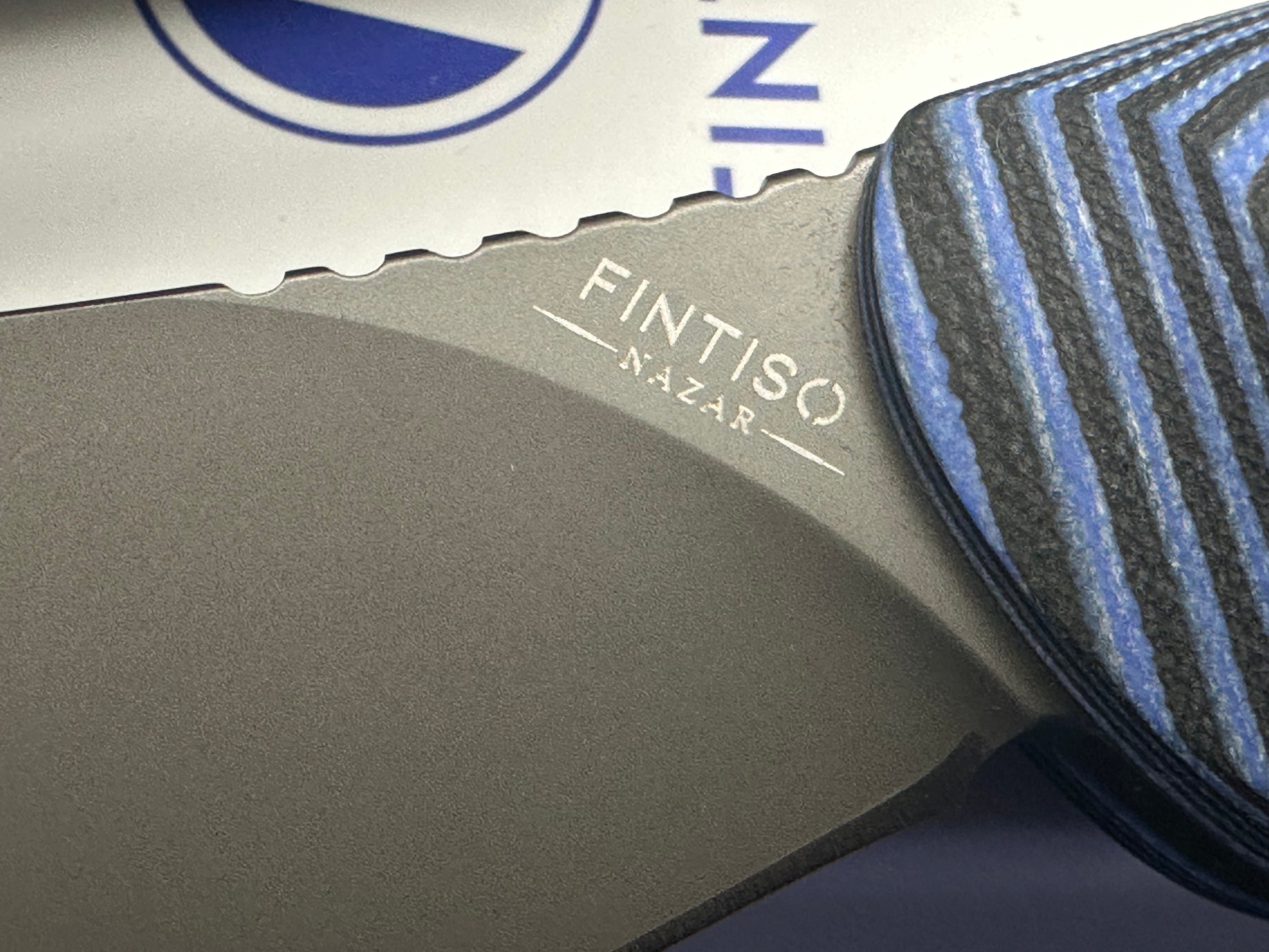 FINTISO NAZAR Black Blue 4.24" Nessmuk-style Fixed Blade Knife with Kydex Sheath | 14C28N | G10 |