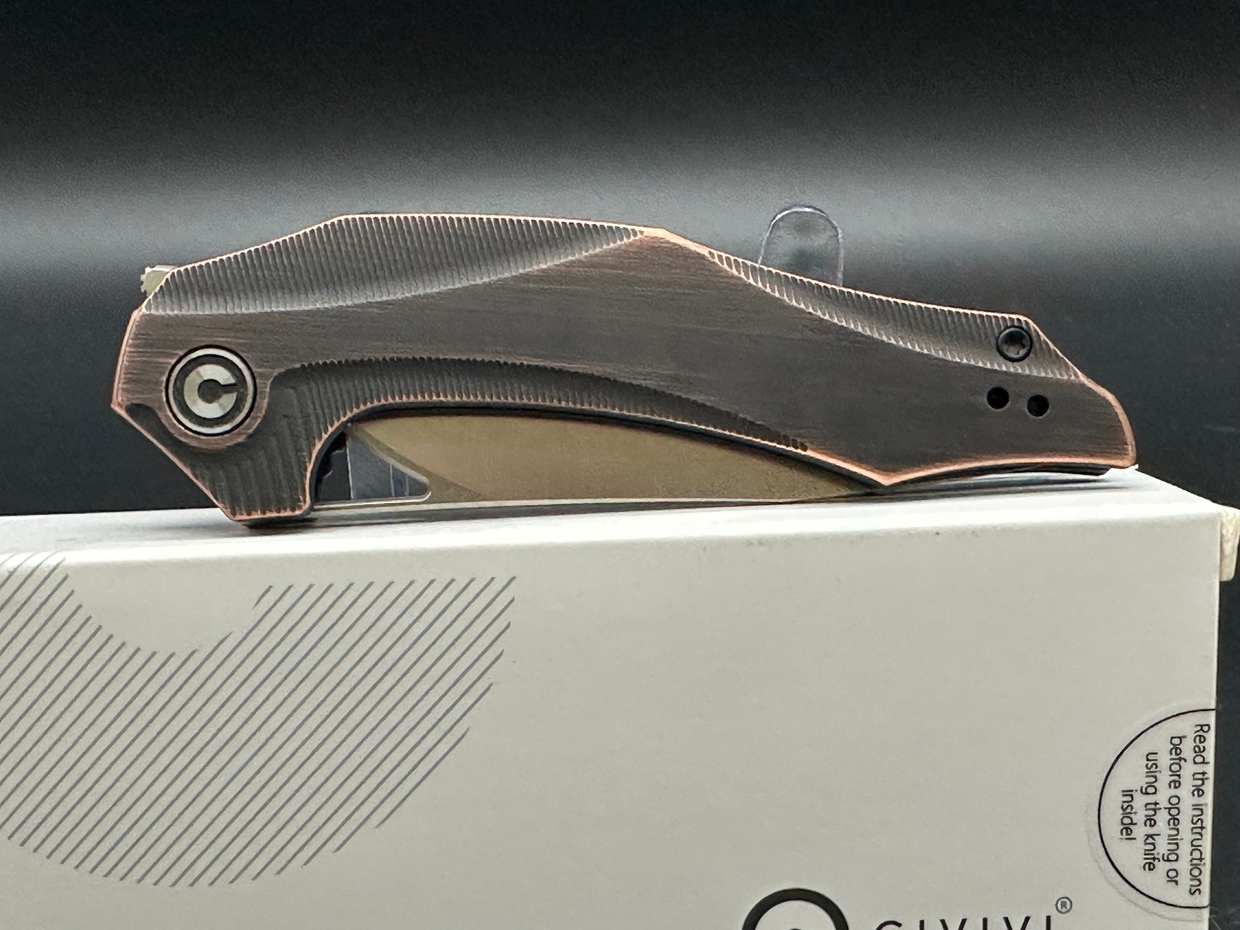 Civivi Plethiros black hand rubbed copper scales