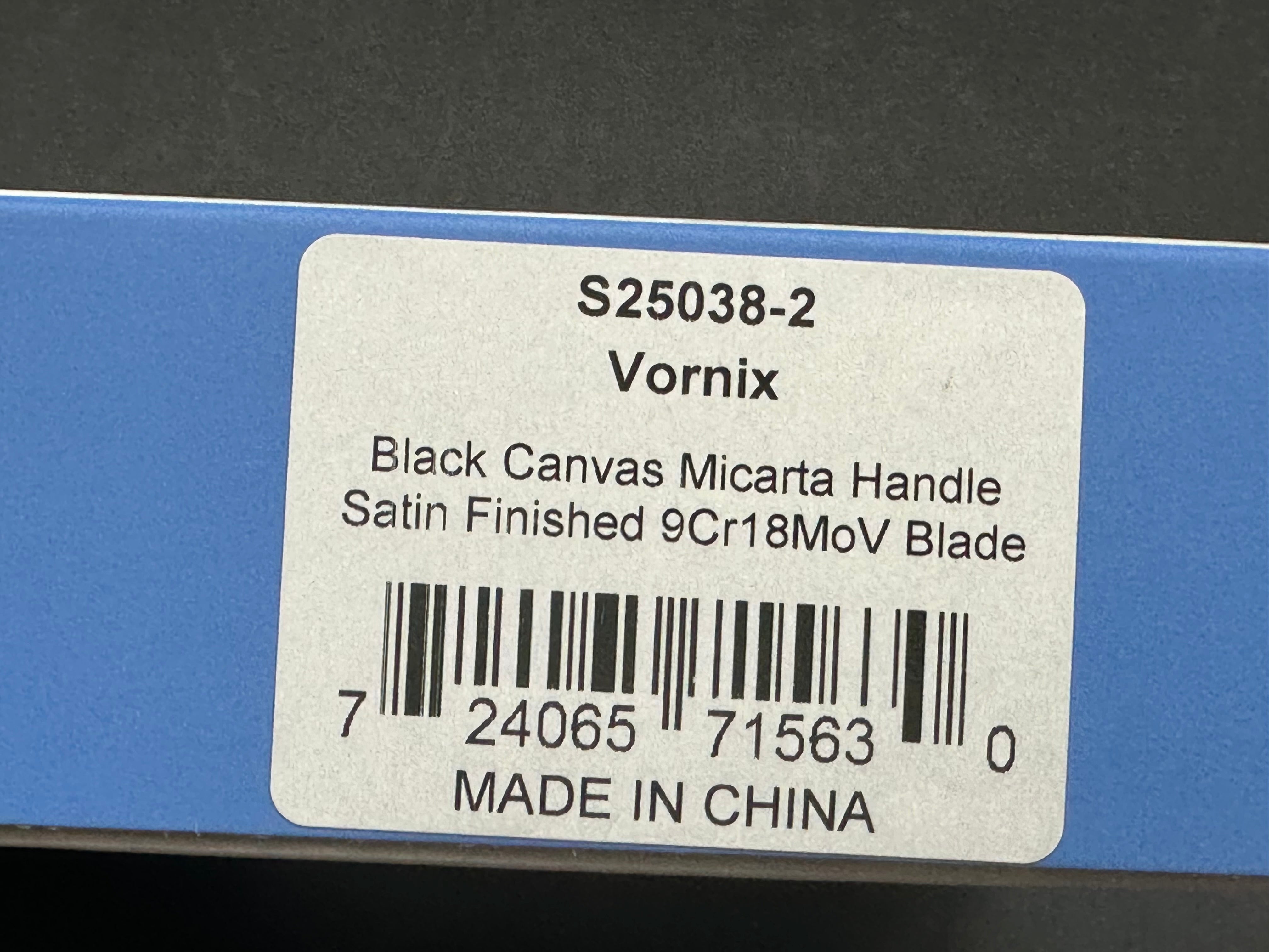 SENCUT VORNIX BLACK CANVAS MICARTA HANDLE 9CR18MOV PLAIN EDGE