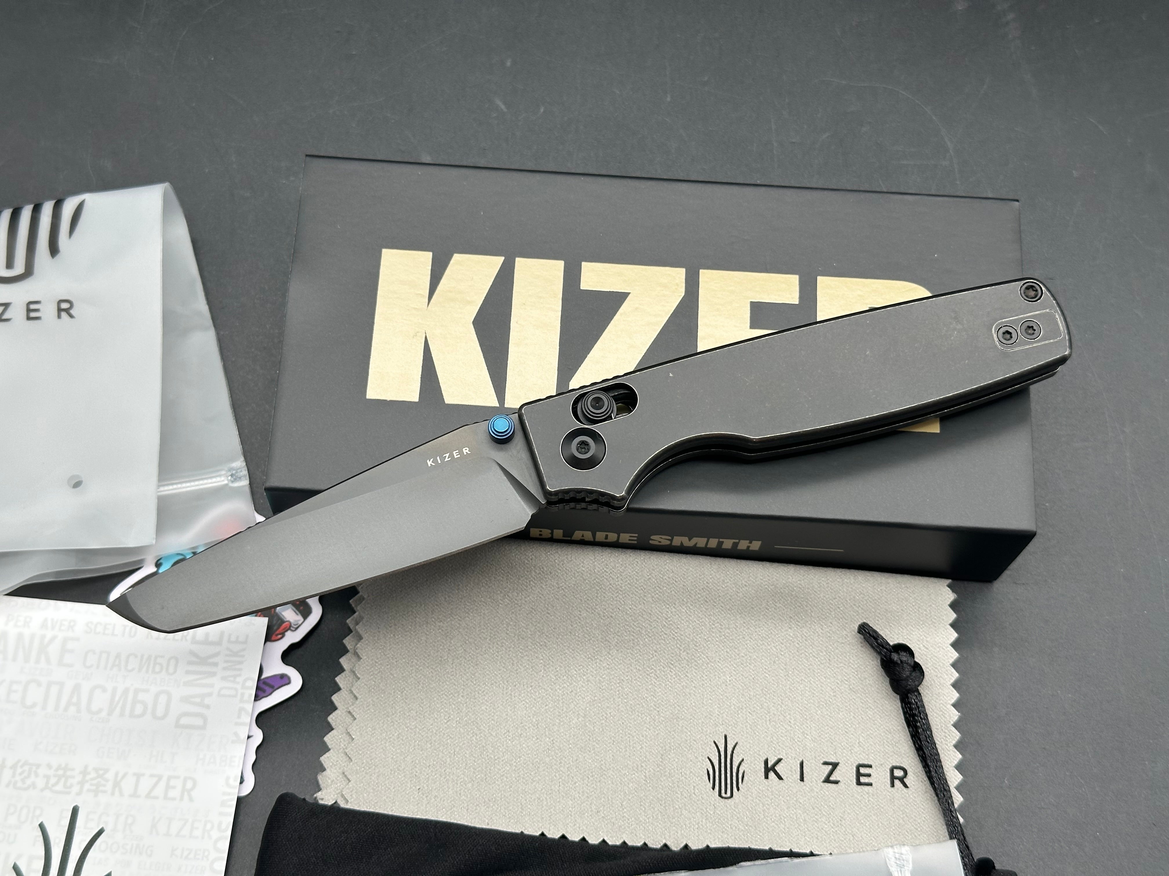 KIZER ORIGINAL 2 BLACK TITANIUM HANDLE S45VN TANTO PLAIN EDGE