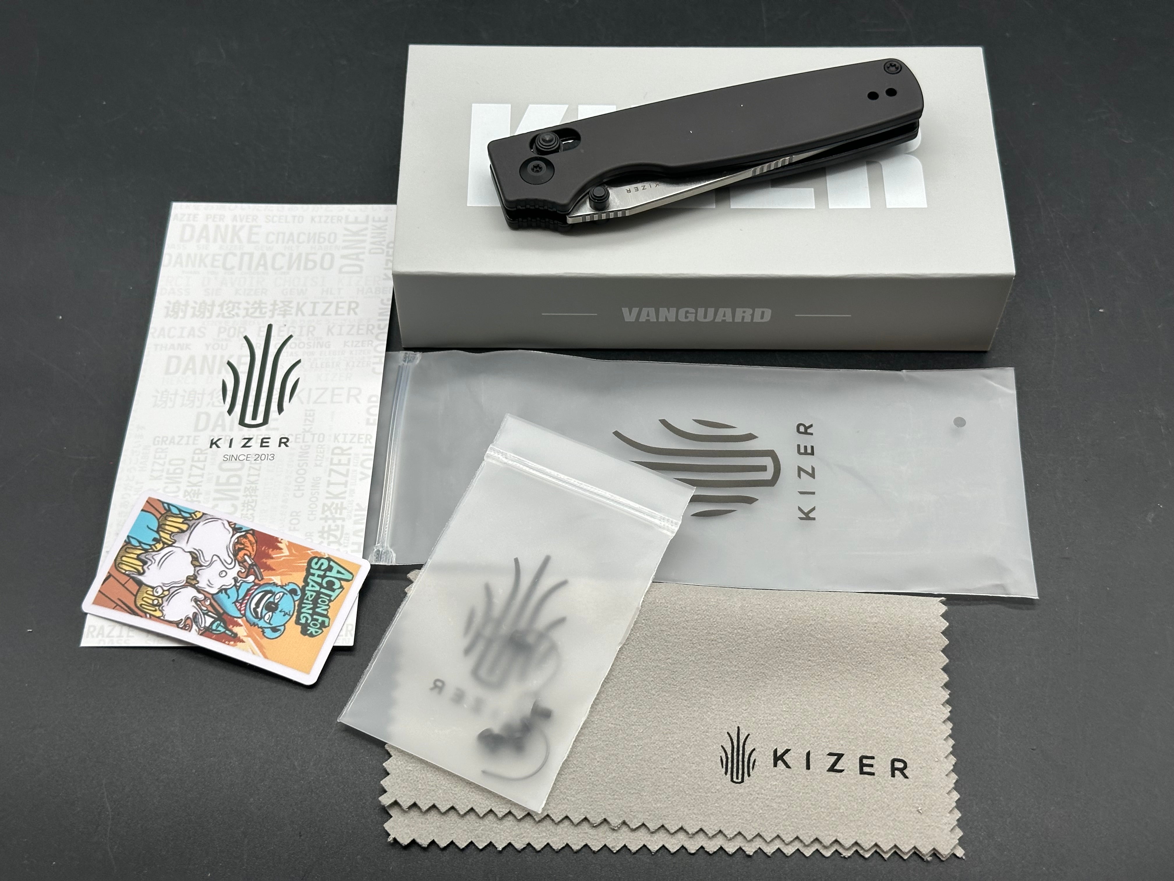 KIZER ORIGINAL 2 GRAY ALUMINUM HANDLE 14C28N MODIFIED DROP POINT PLAIN EDGE SATIN