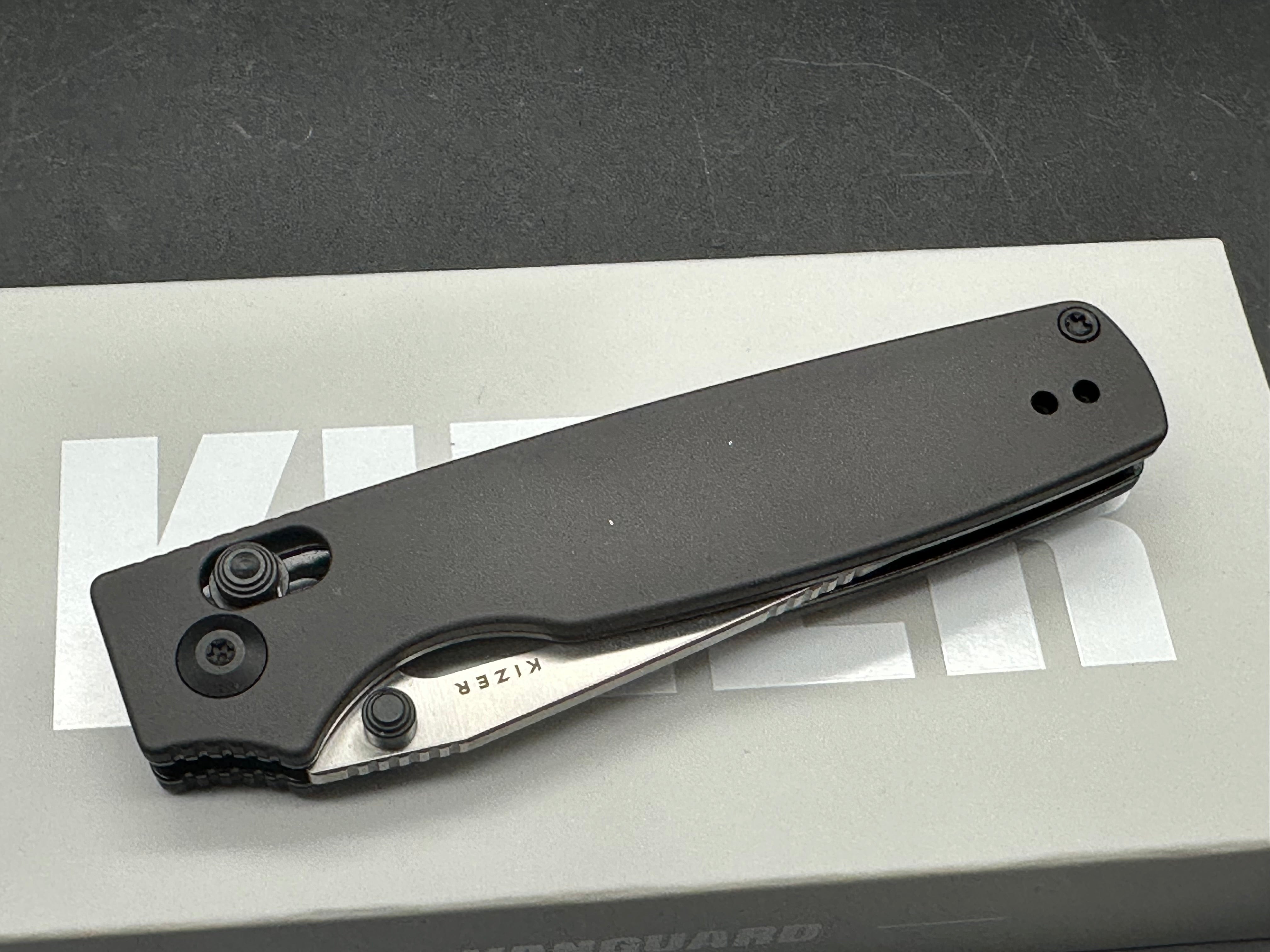 KIZER ORIGINAL 2 GRAY ALUMINUM HANDLE 14C28N MODIFIED DROP POINT PLAIN EDGE SATIN