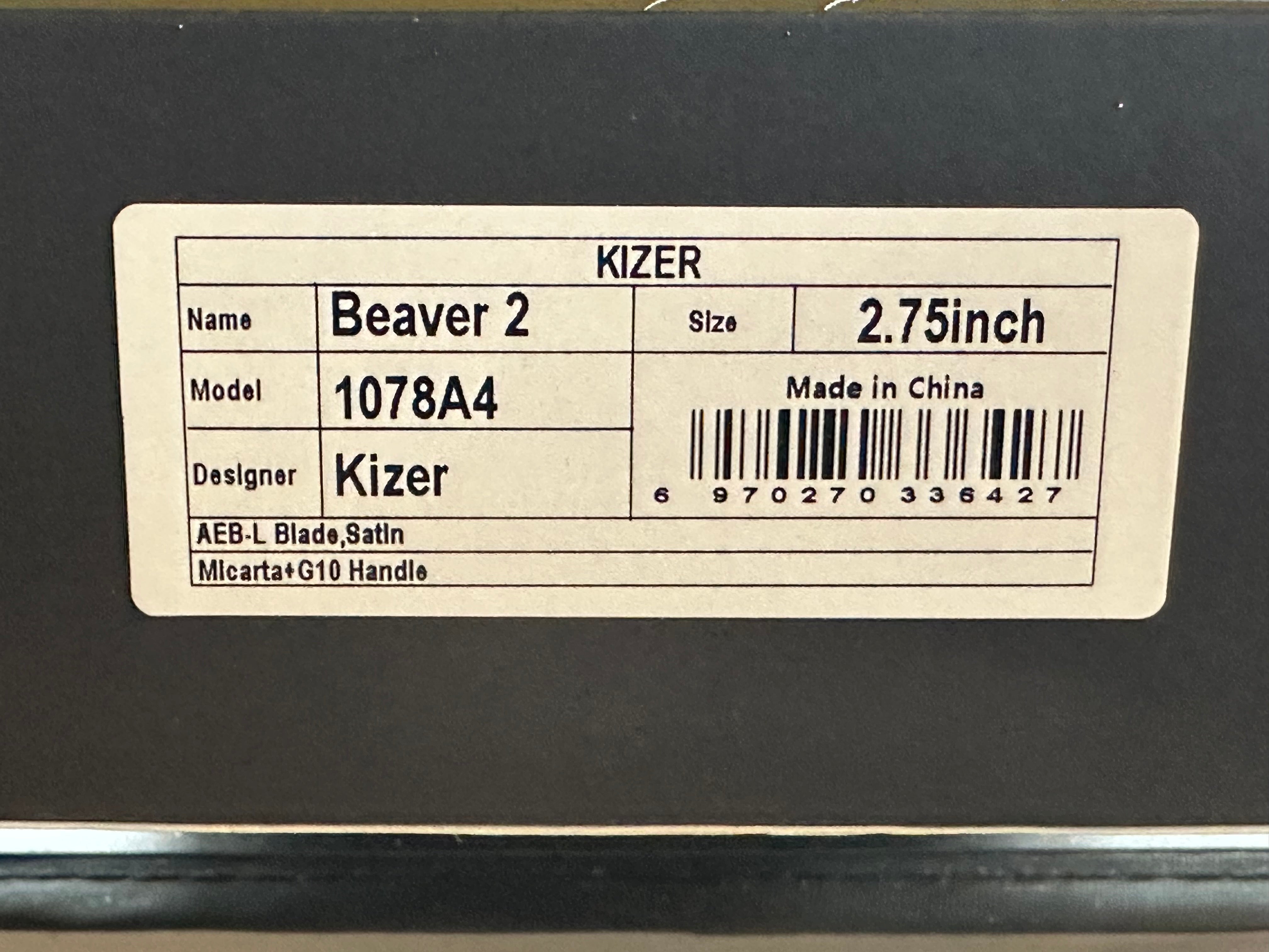 KIZER BEAVER 2 BROWN/ORANGE MICARTA HANDLE AEB-L CLIP POINT PLAIN EDGE SATIN FINISH