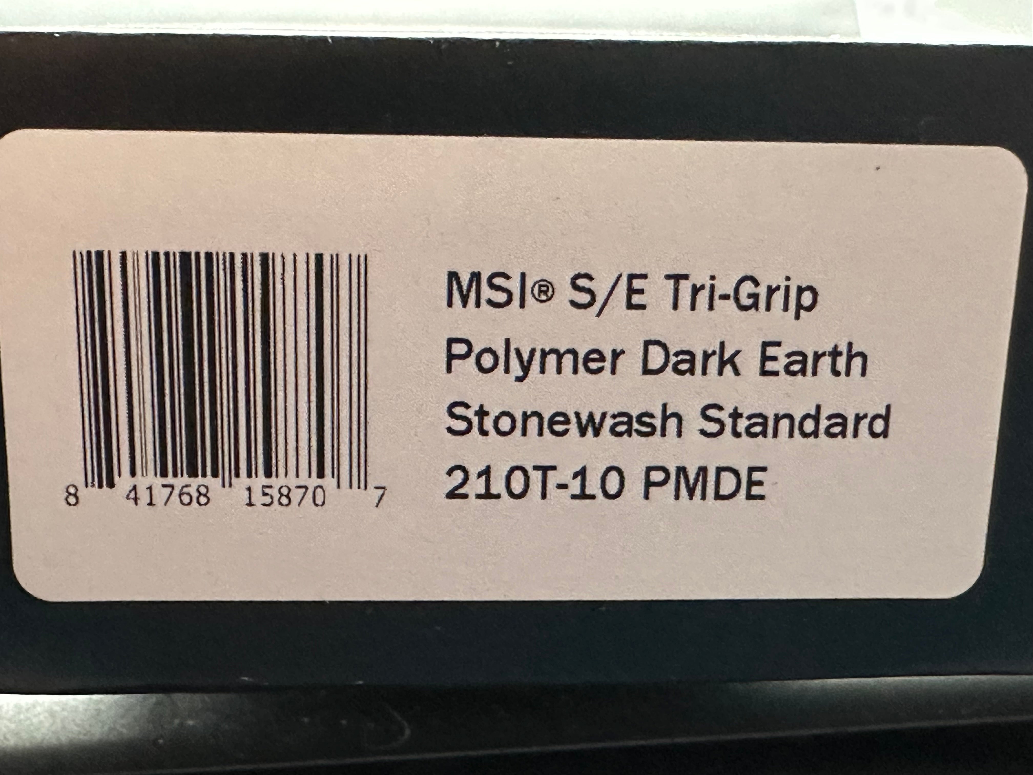 Microtech MSI S/E Ram-Lok Tri Grip polymer dark earth color with stonewash blade